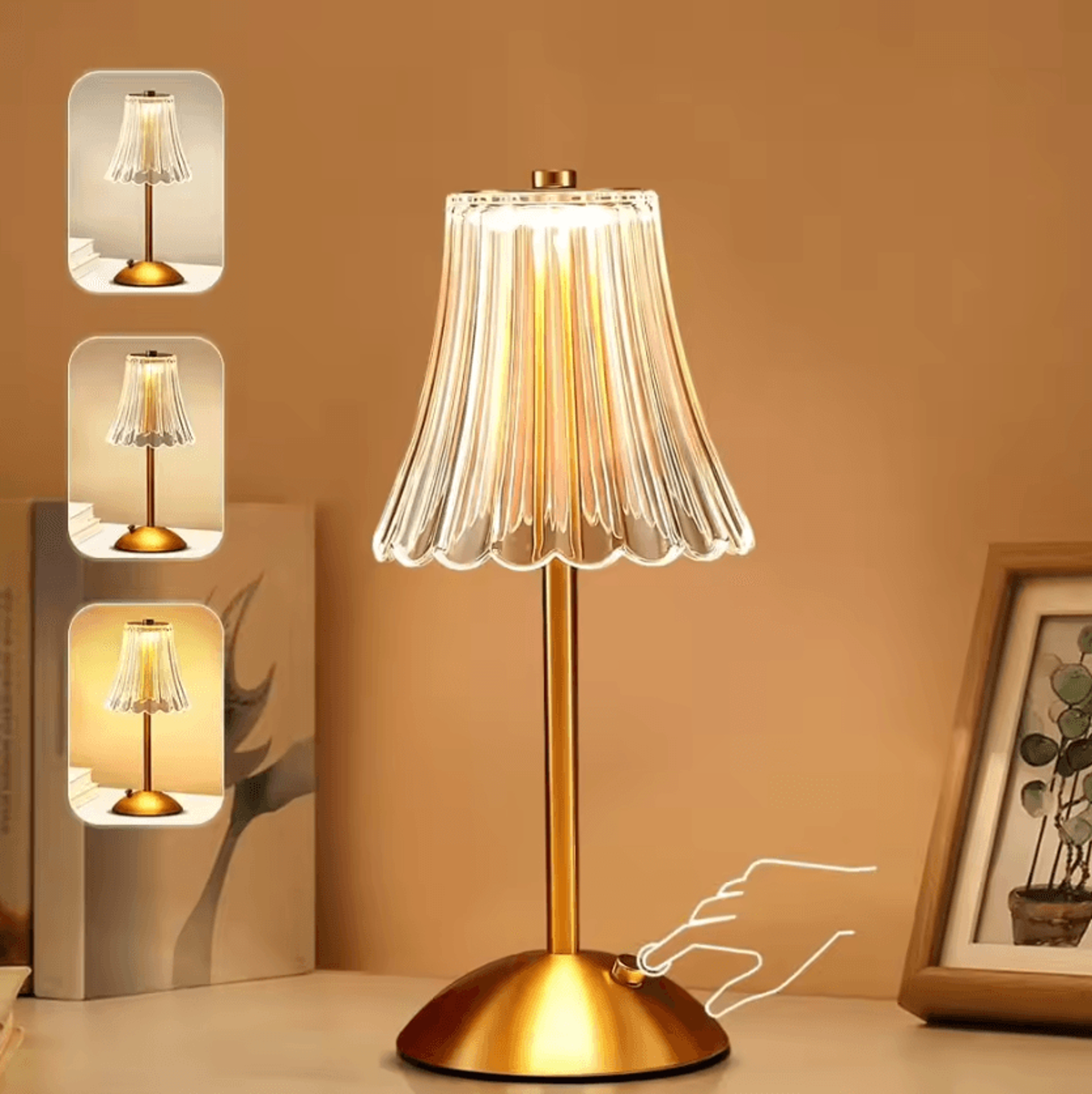 rechargeable led table lamp 3 color touch dimmable cordless bedside light
