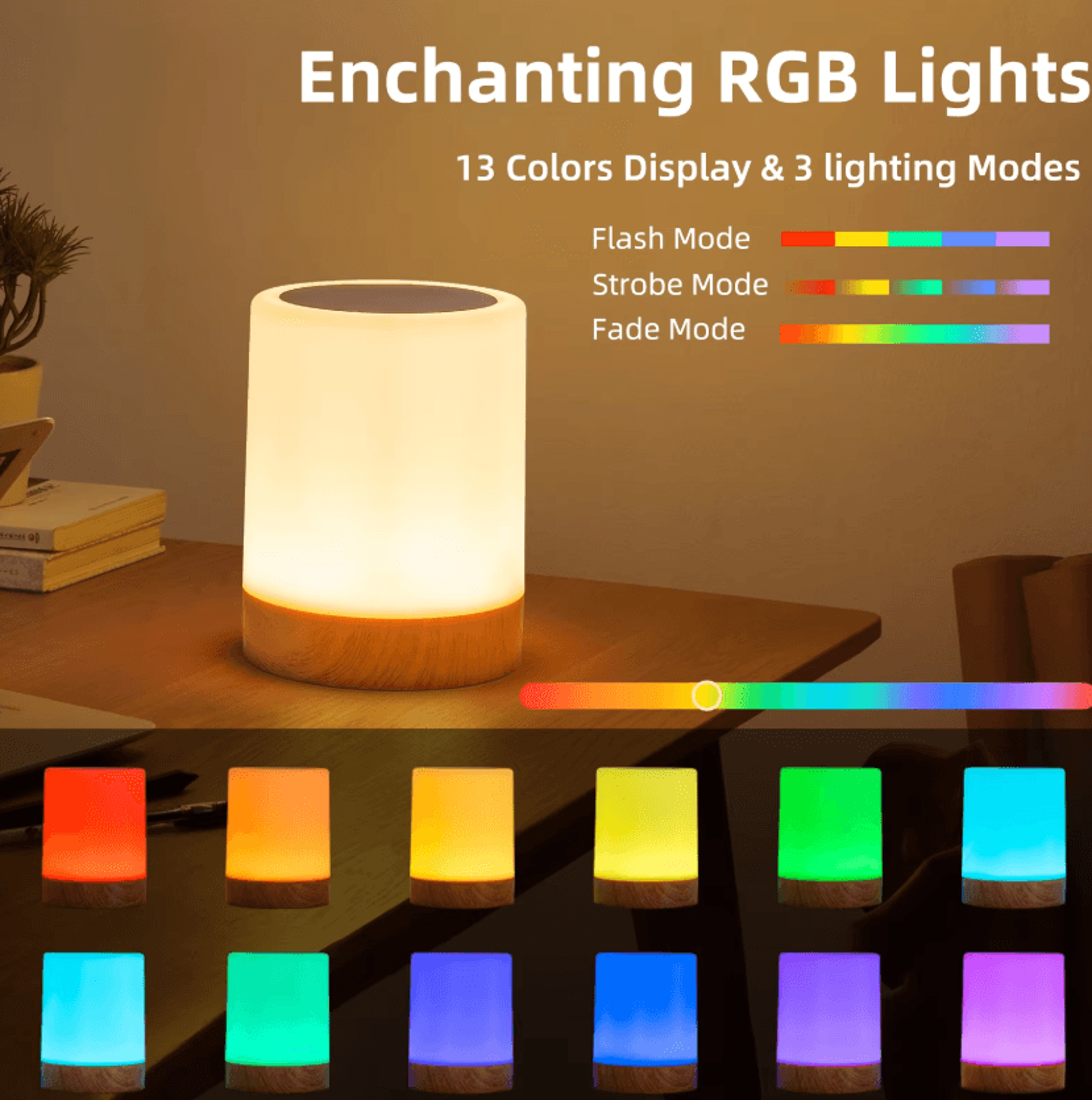 rechargeable 16 color led bedside lamp touch dimmable mood light