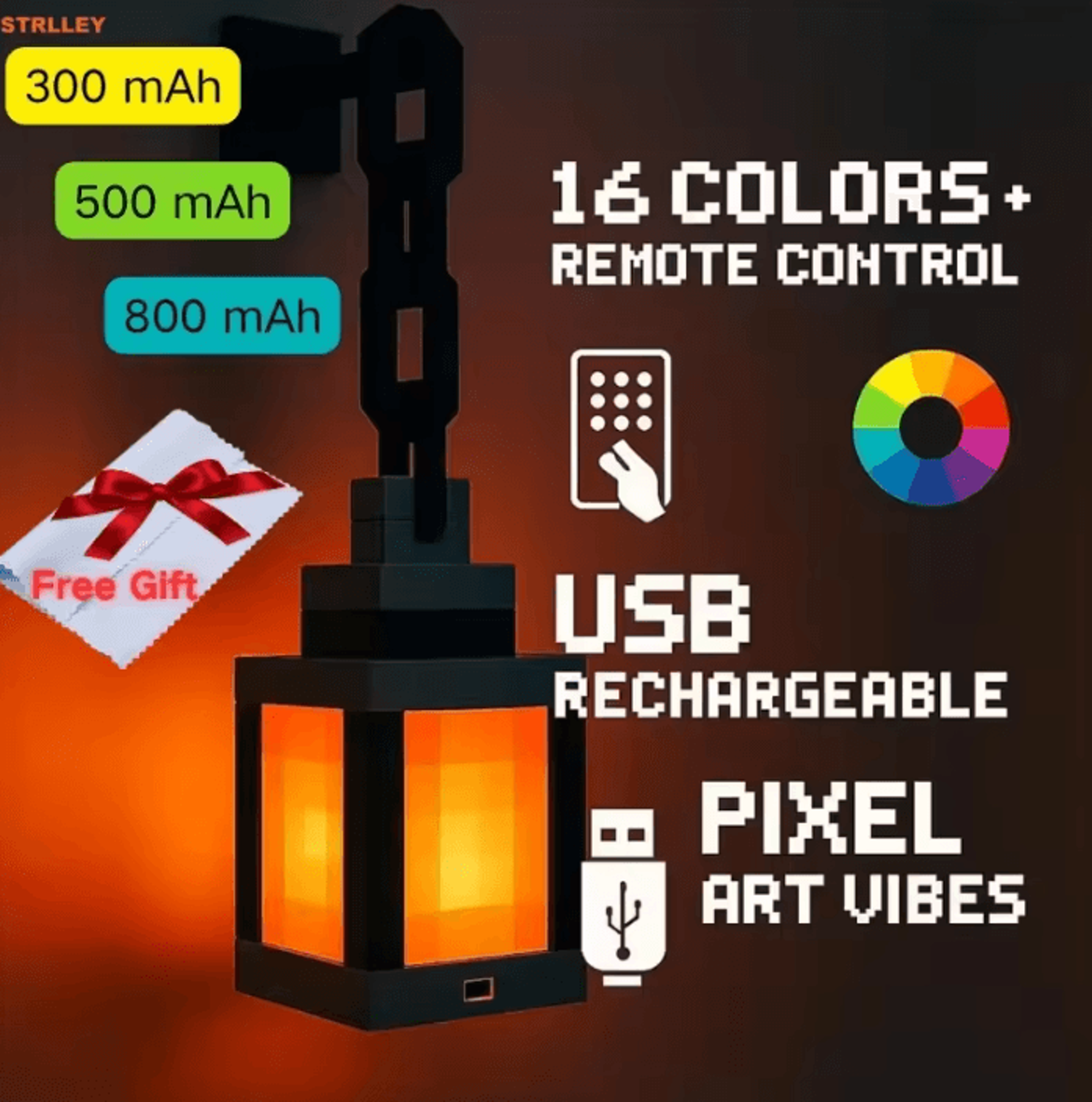 pixel style portable led lantern night light with 16 colors