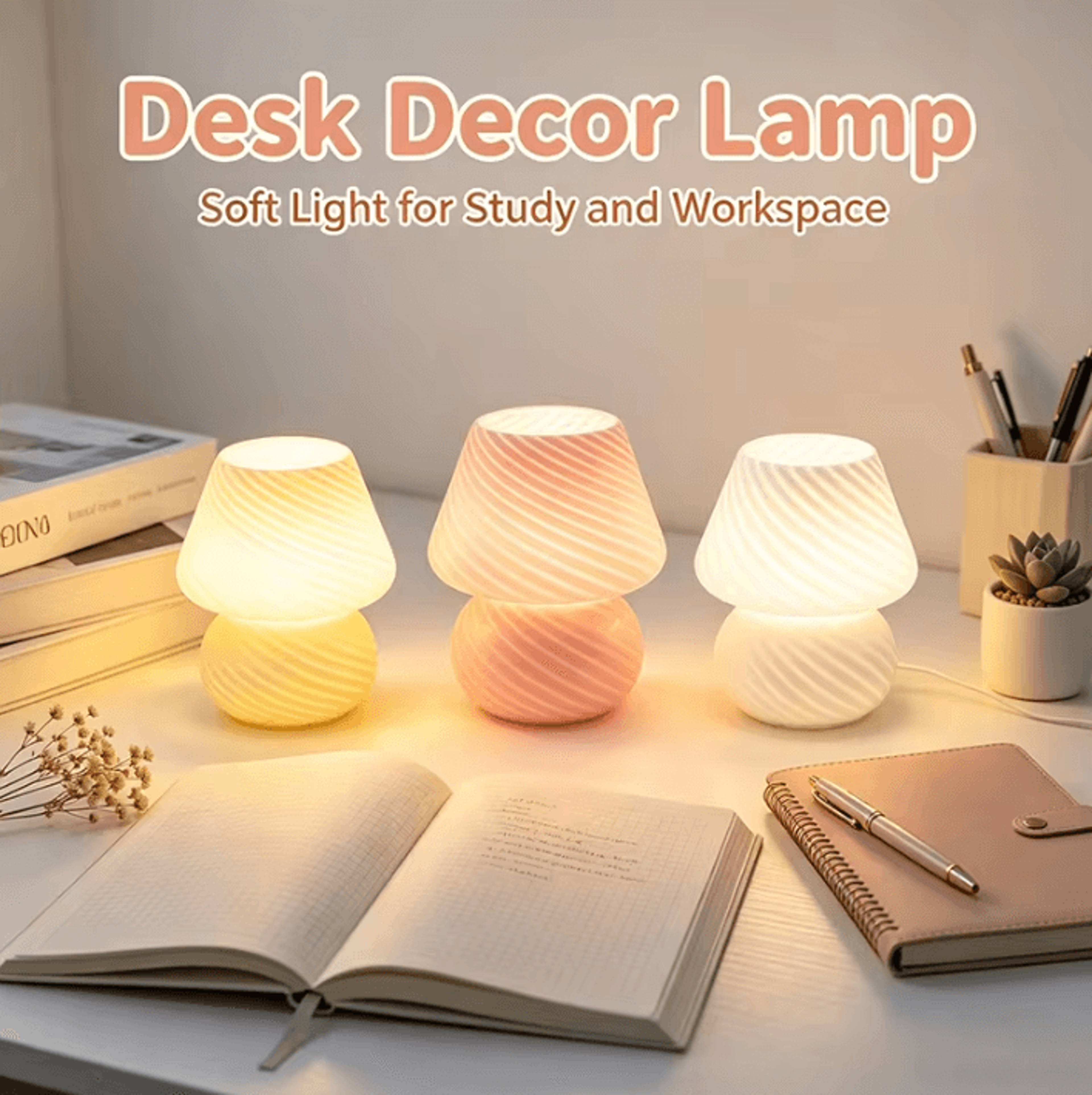 mushroom glass led table lamp usb dimmable bedside night light