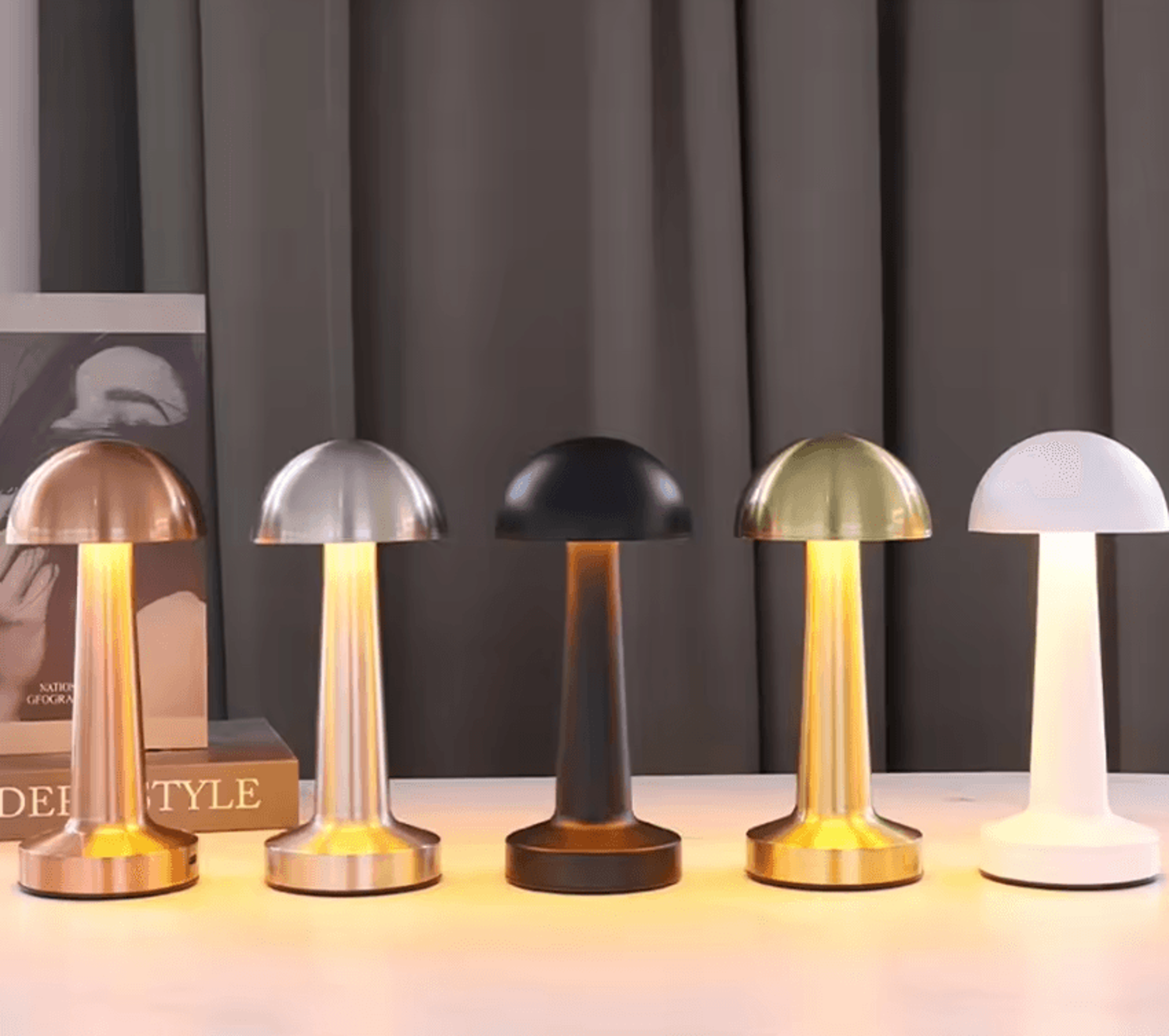 retro mushroom led table lamp usb rechargeable 3 color dimmable bedside light