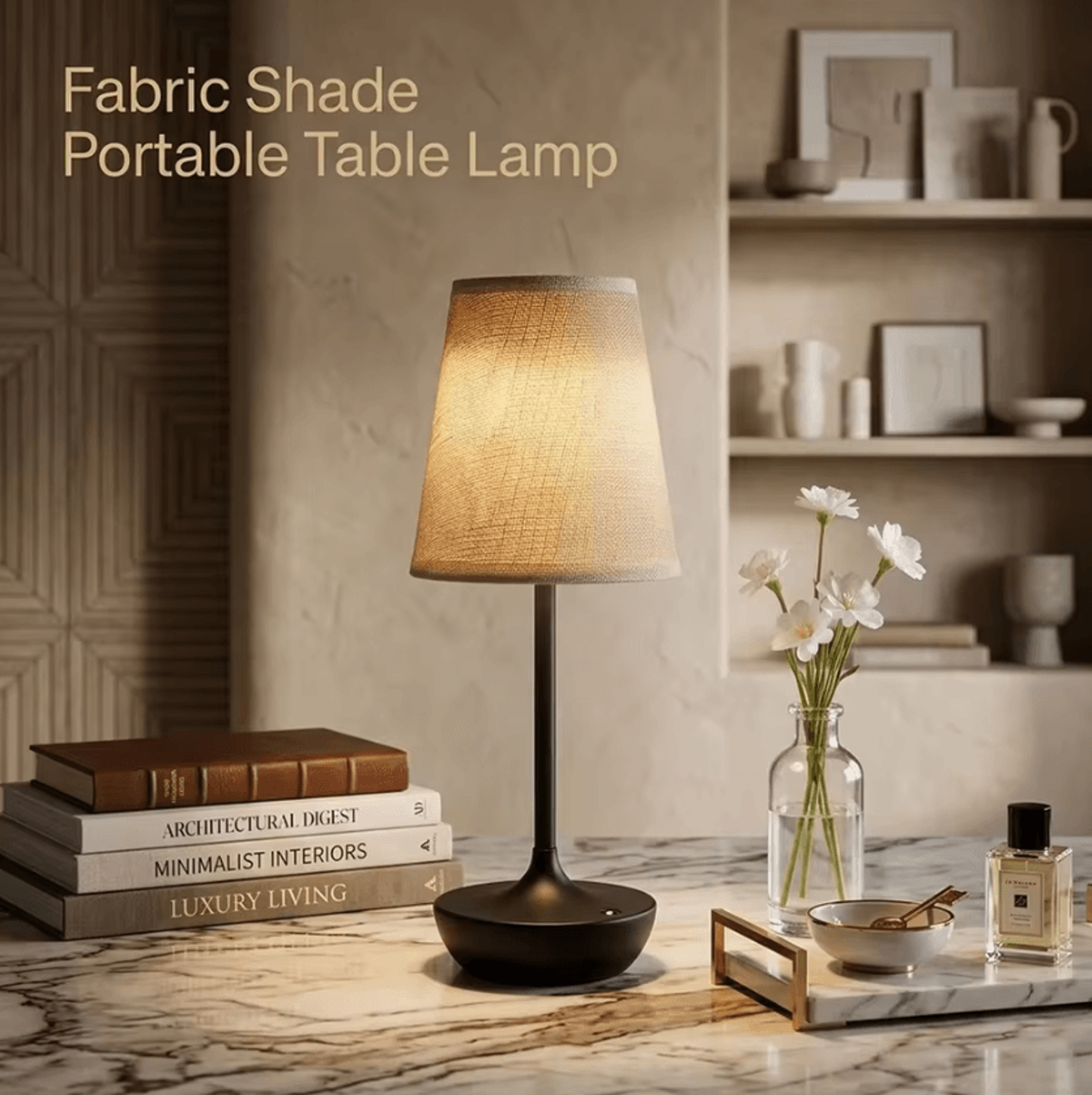 wireless led table lamp with fabric shade usb rechargeable bedside light