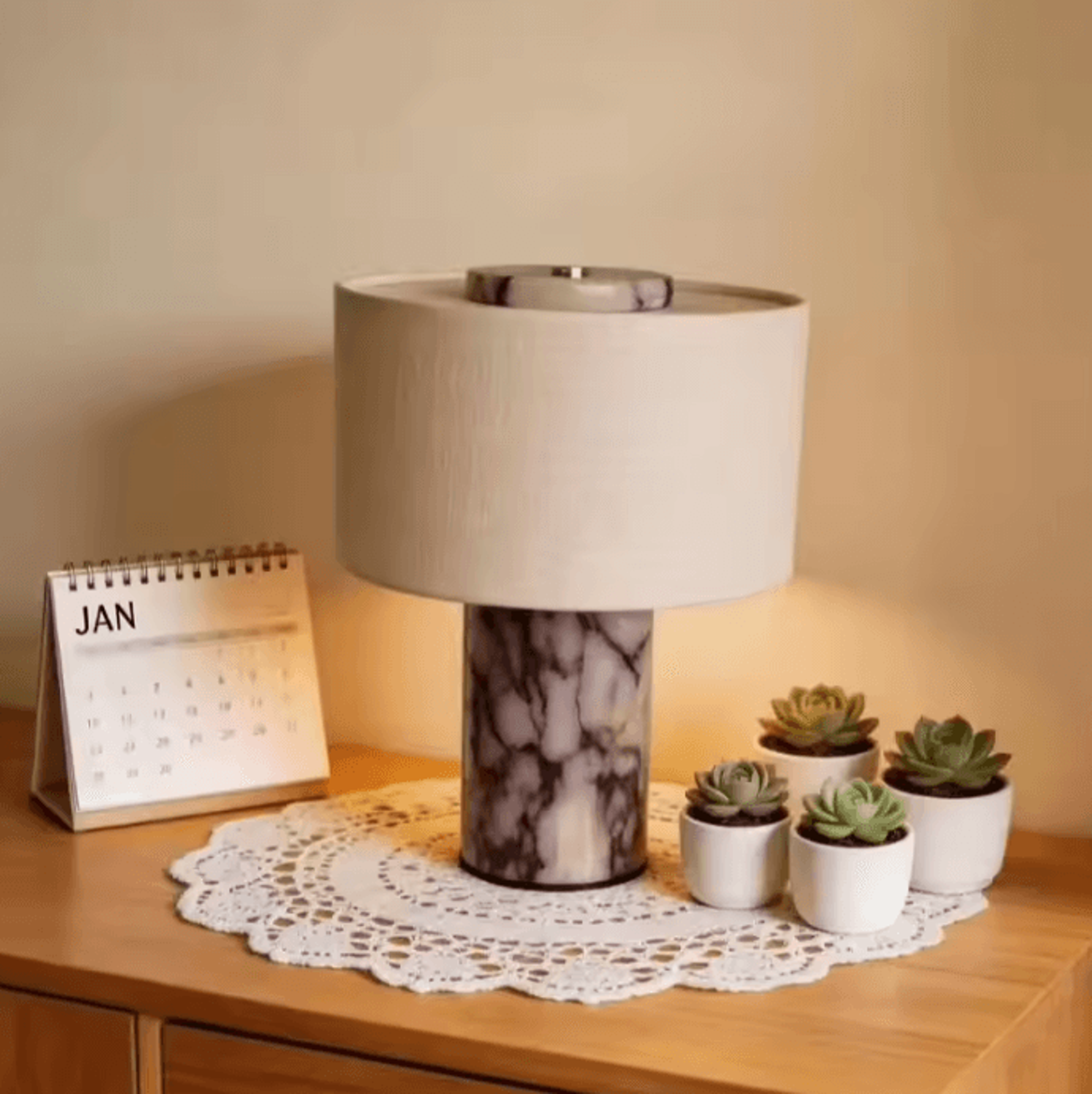 modern marble table lamp with fabric shade natural stone bedside light