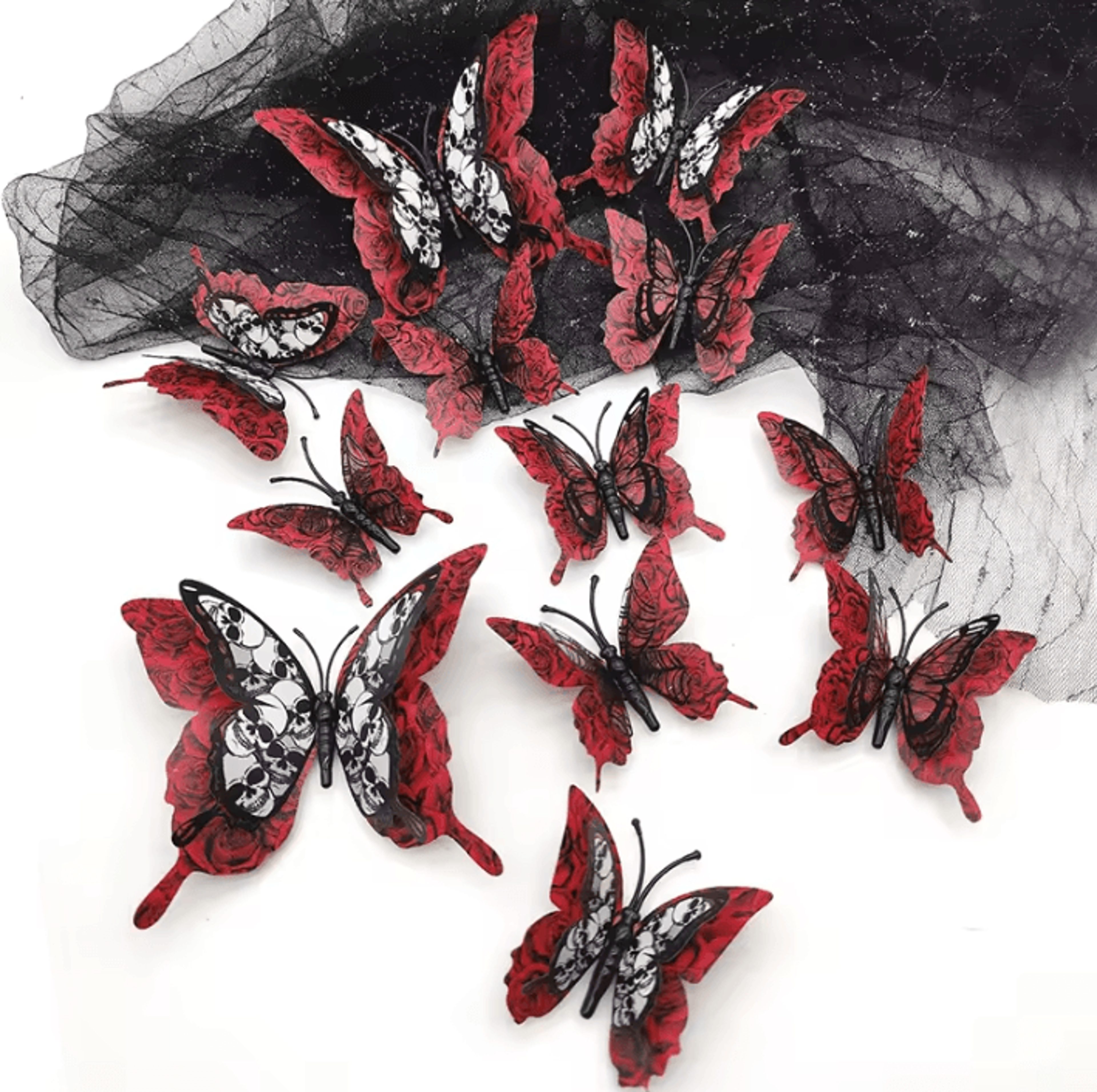 12pcs 3d blood rose butterfly halloween wall stickers self-adhesive pvc decor
