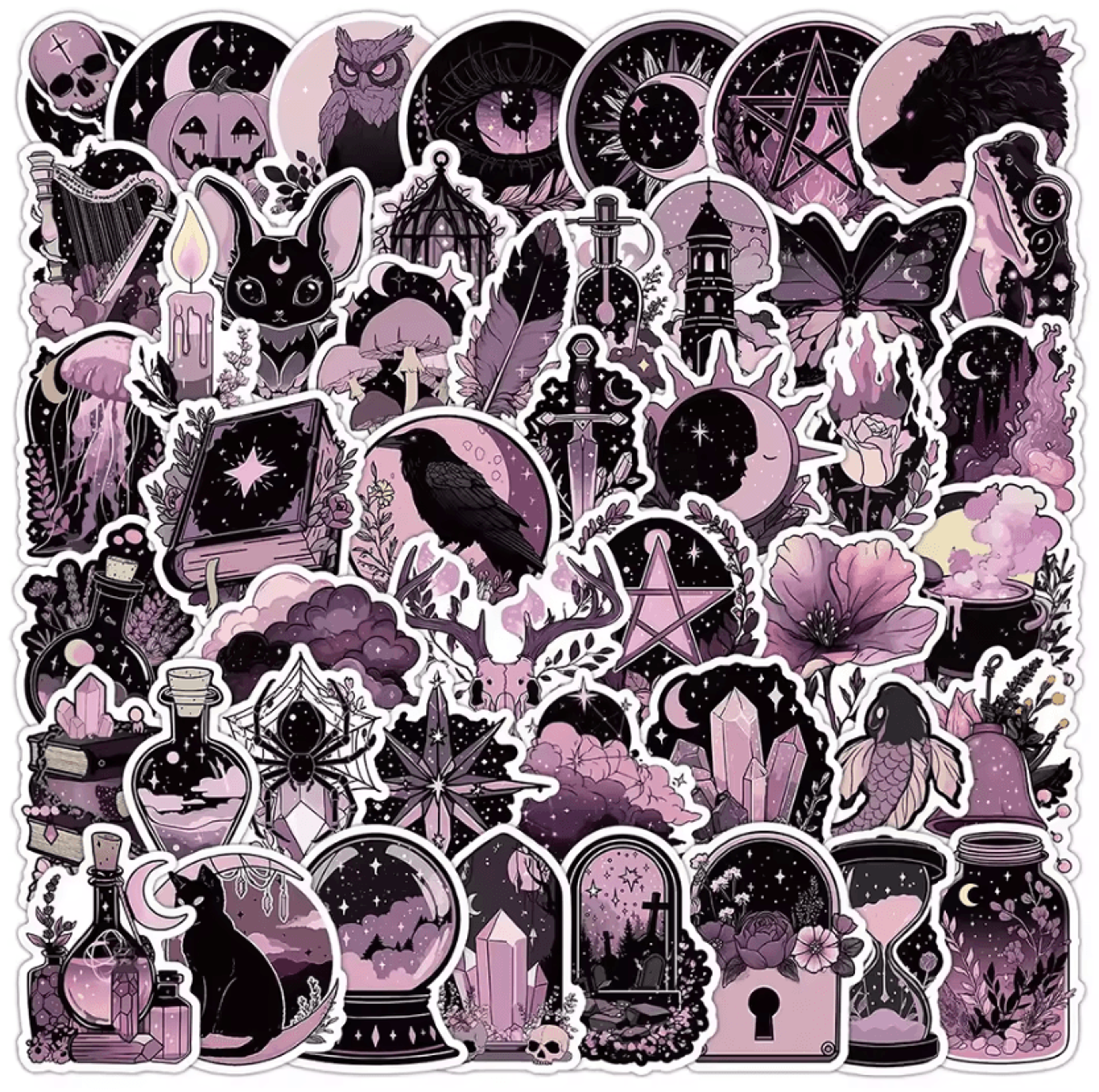 50pcs pink and black gothic aesthetic stickers waterproof vinyl decal pack