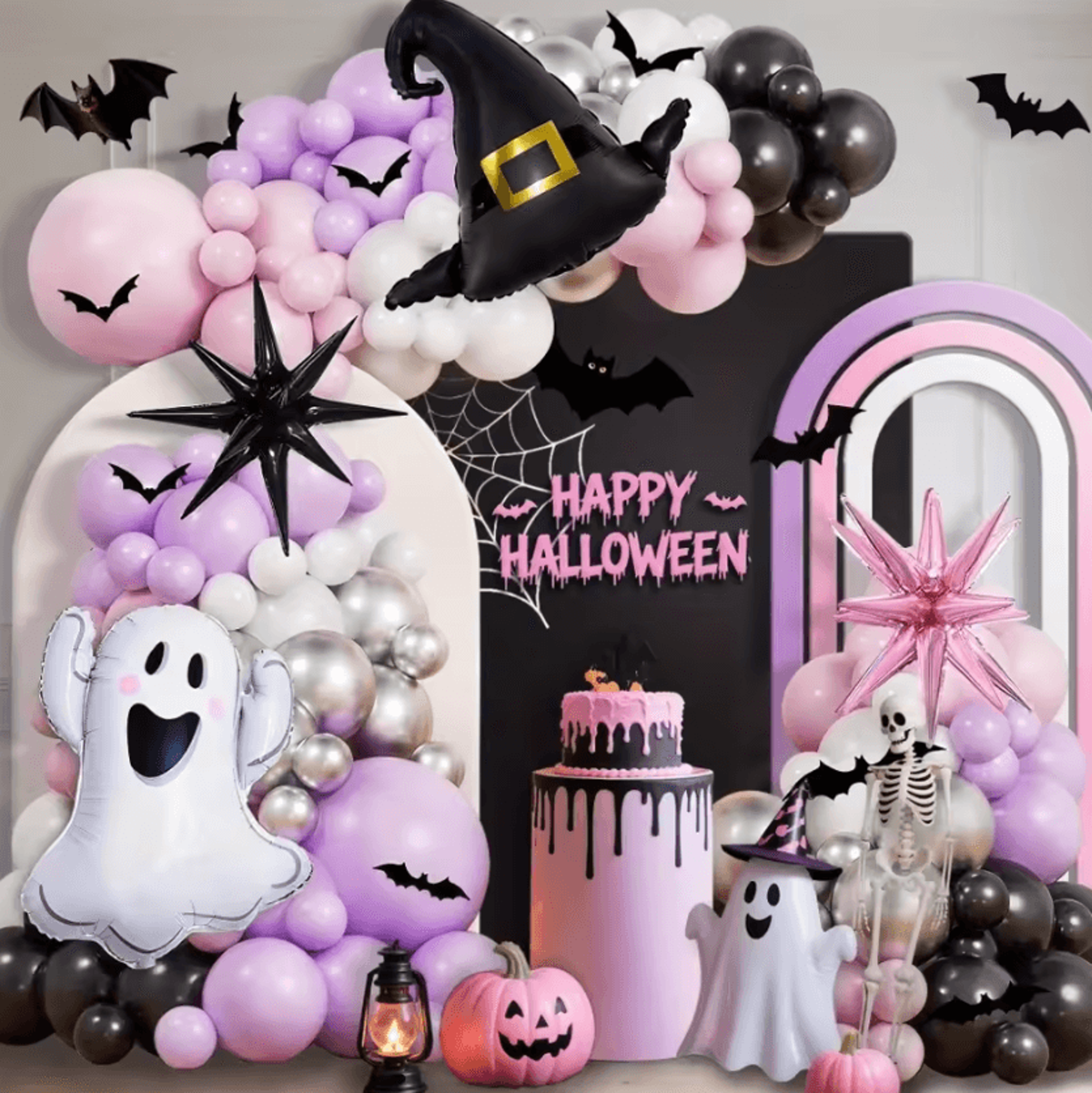 148pcs pink and purple halloween balloon garland kit party decoration set