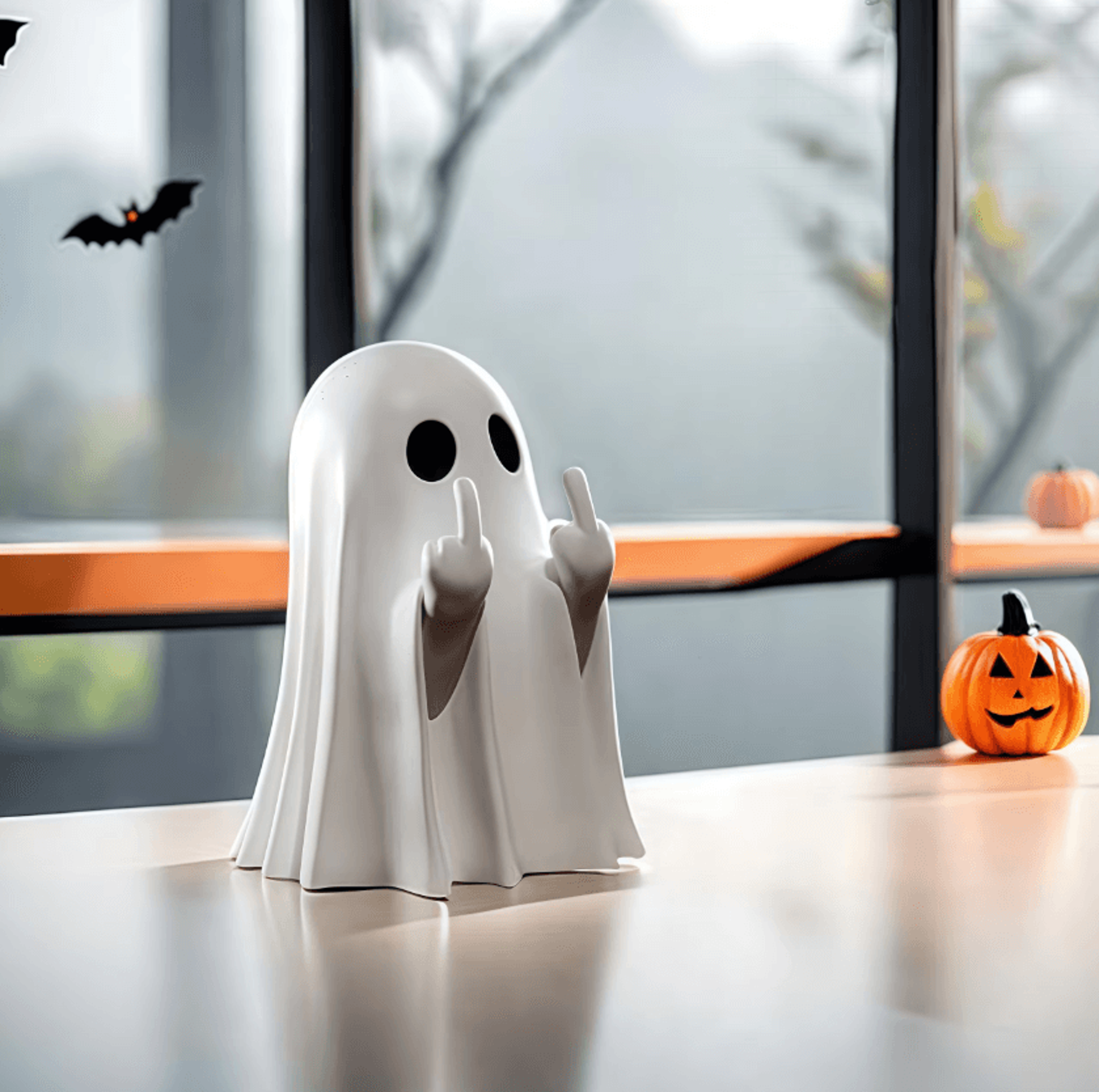 funny middle finger ghost statue cute halloween resin figurine