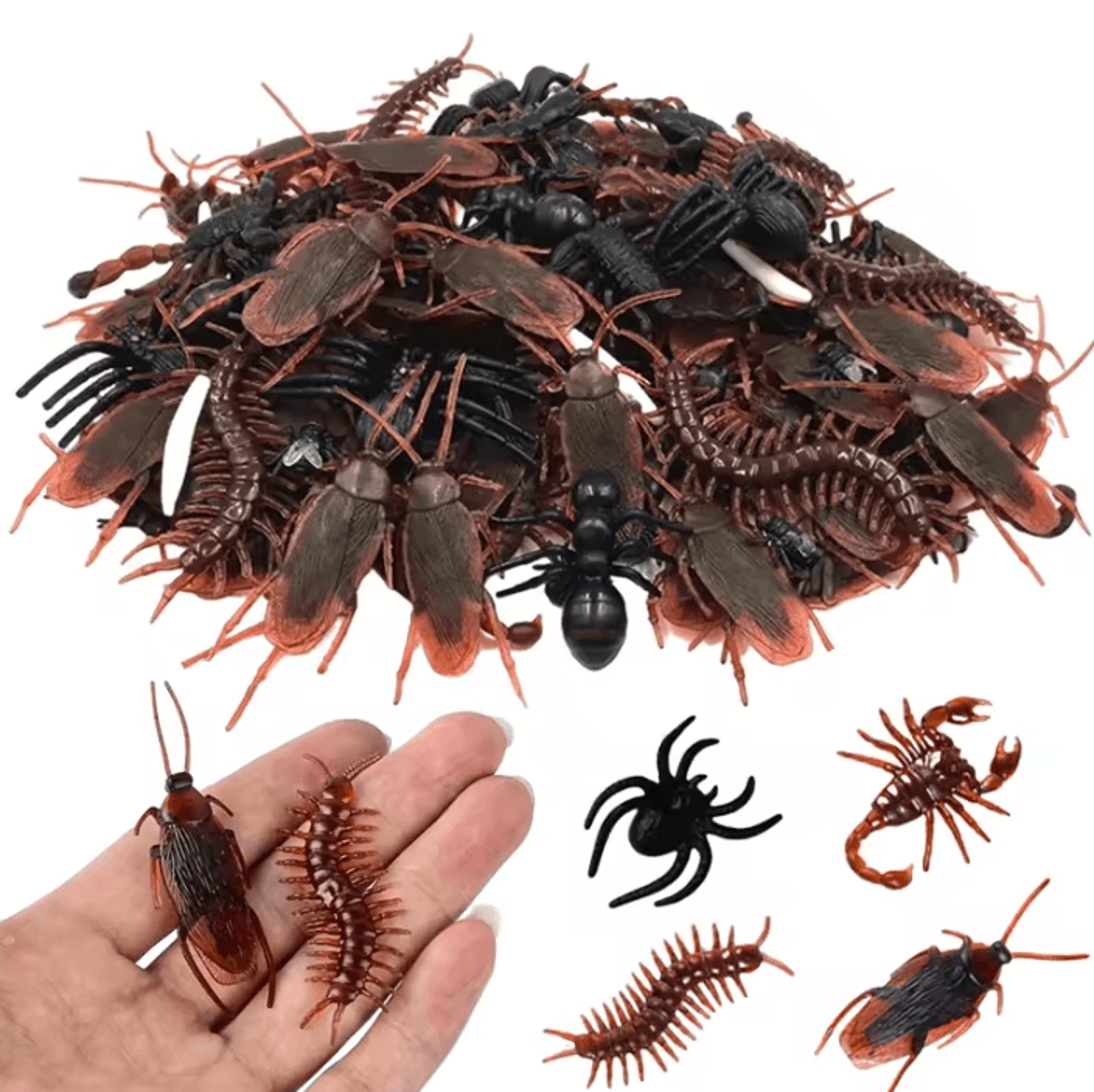 48pcs realistic fake bugs halloween prank insects decoration set