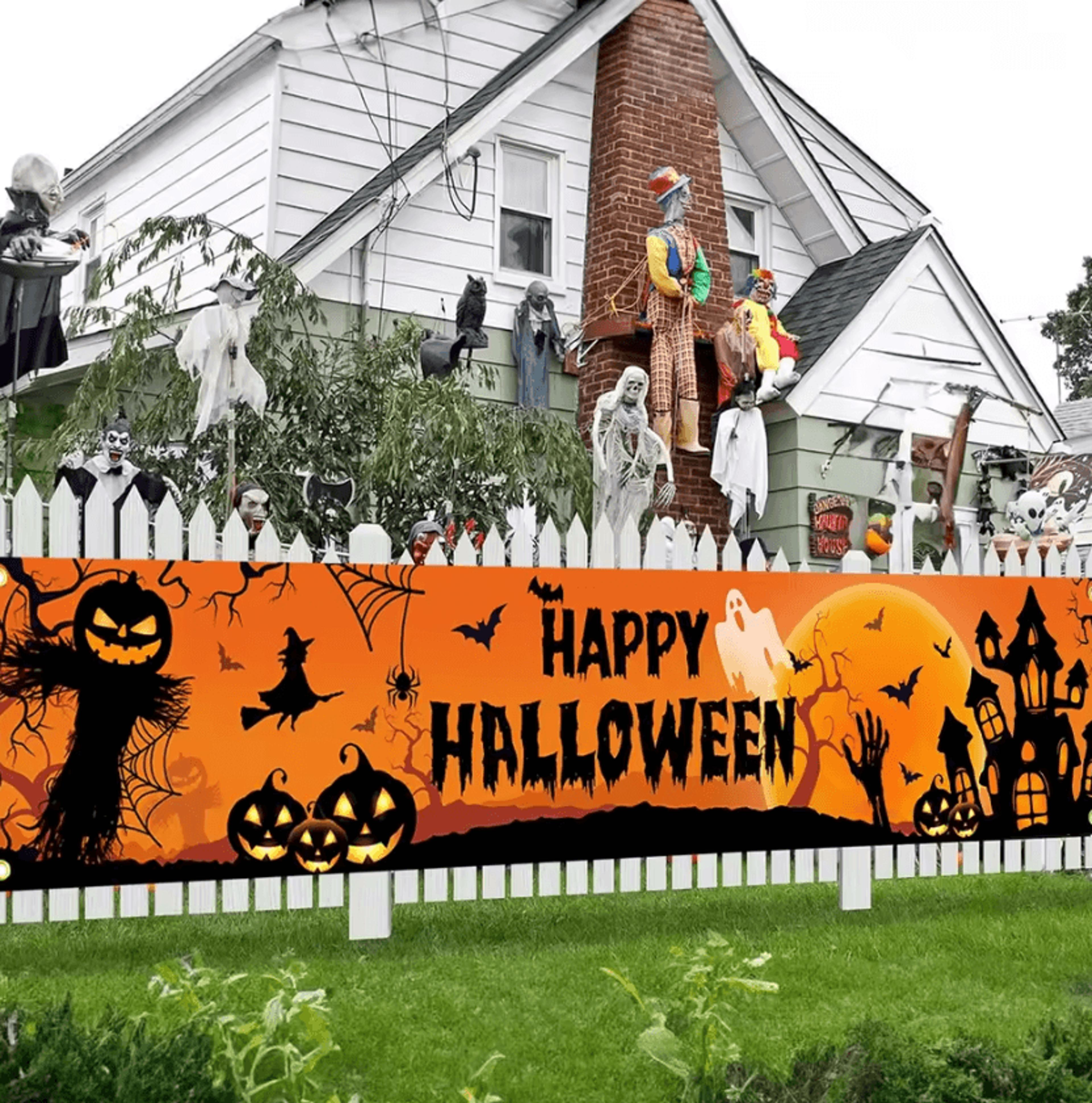 happy halloween outdoor banner pumpkin bat party backdrop decoration