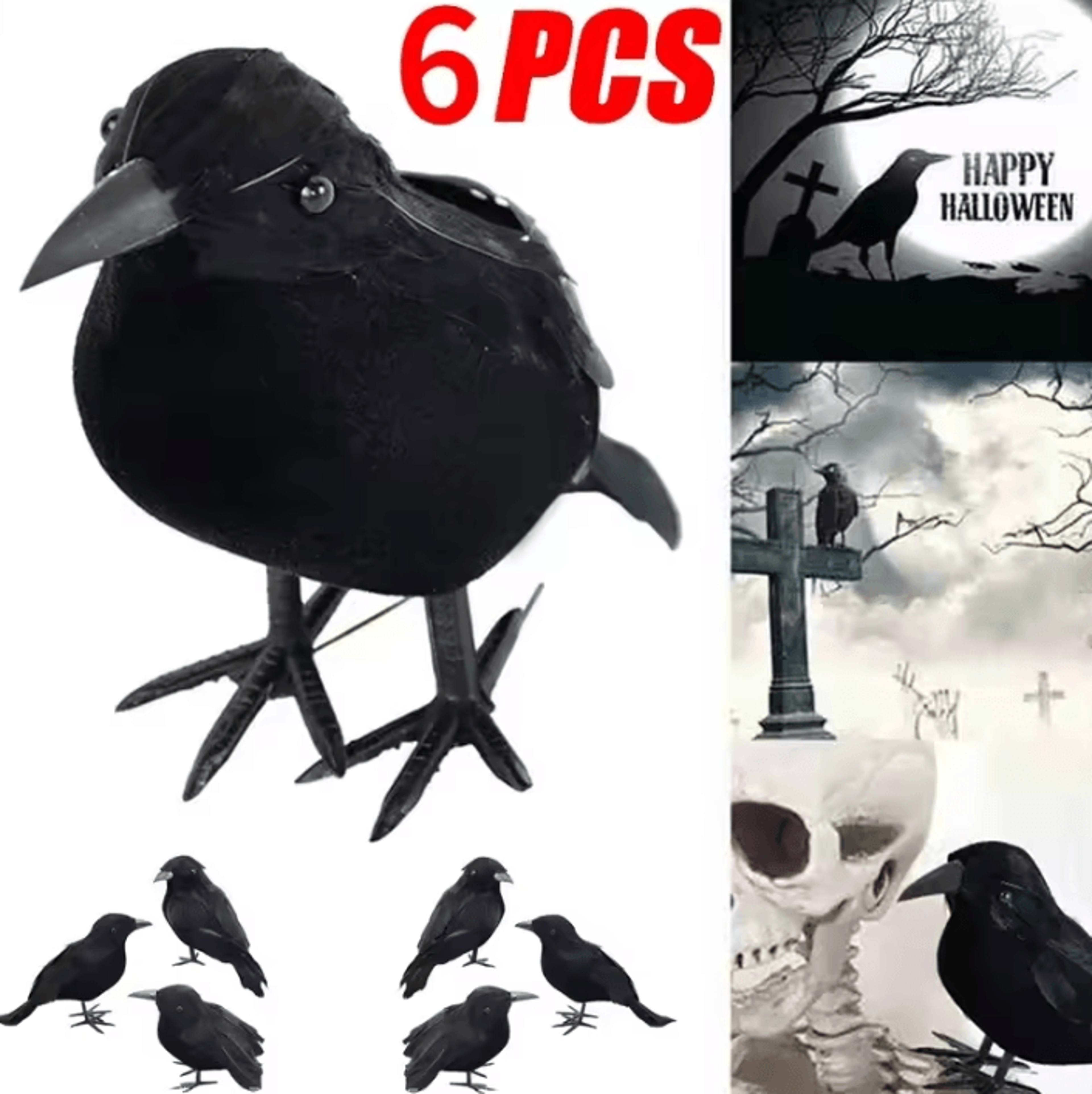 realistic artificial crow set – 6pcs halloween crow decorations black raven props