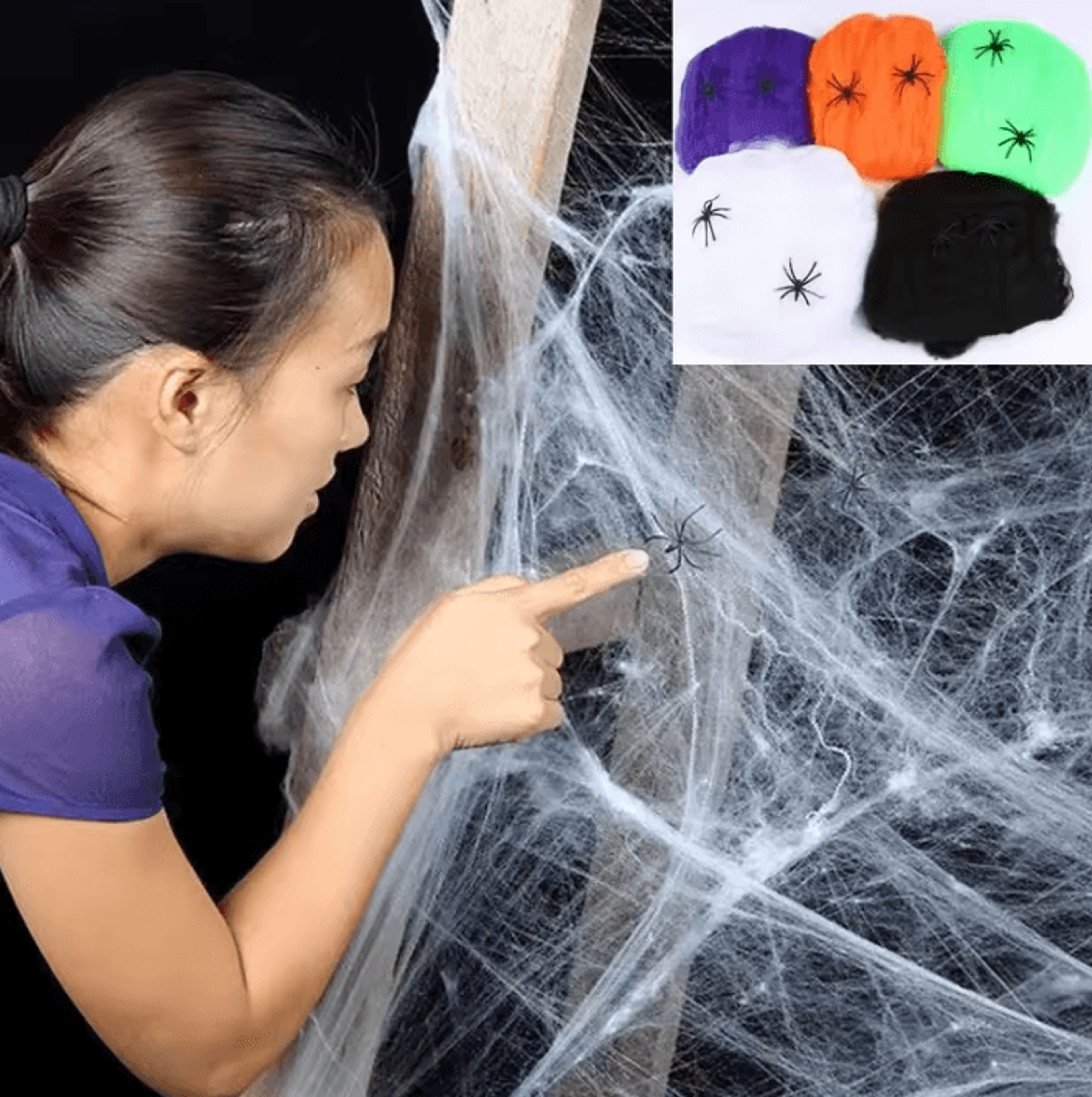 white stretchy spider web – halloween spider web decoration for haunted houses & party scenes