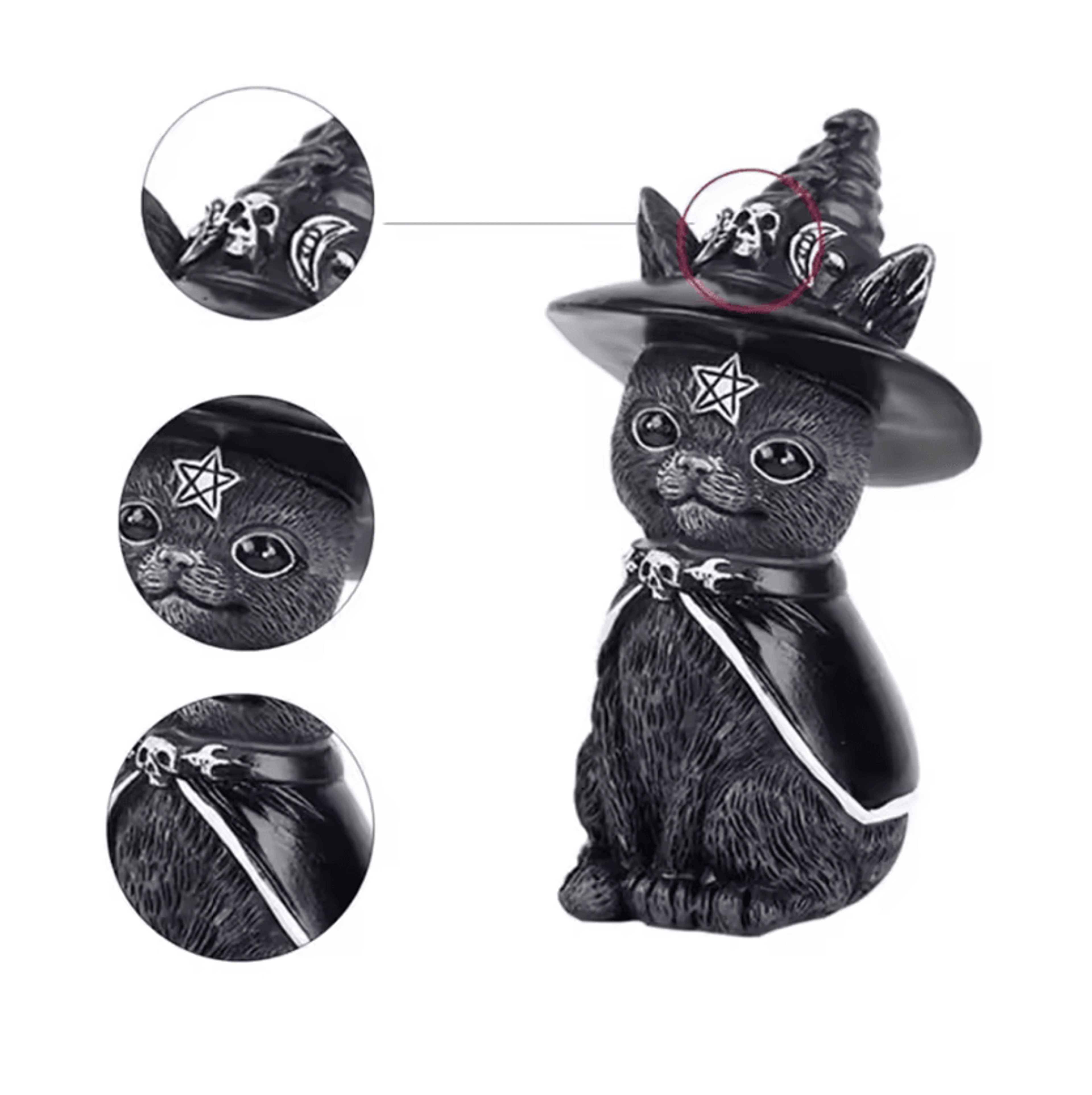 black witch cat statue – black cat figurine hand-painted halloween desk & home decor