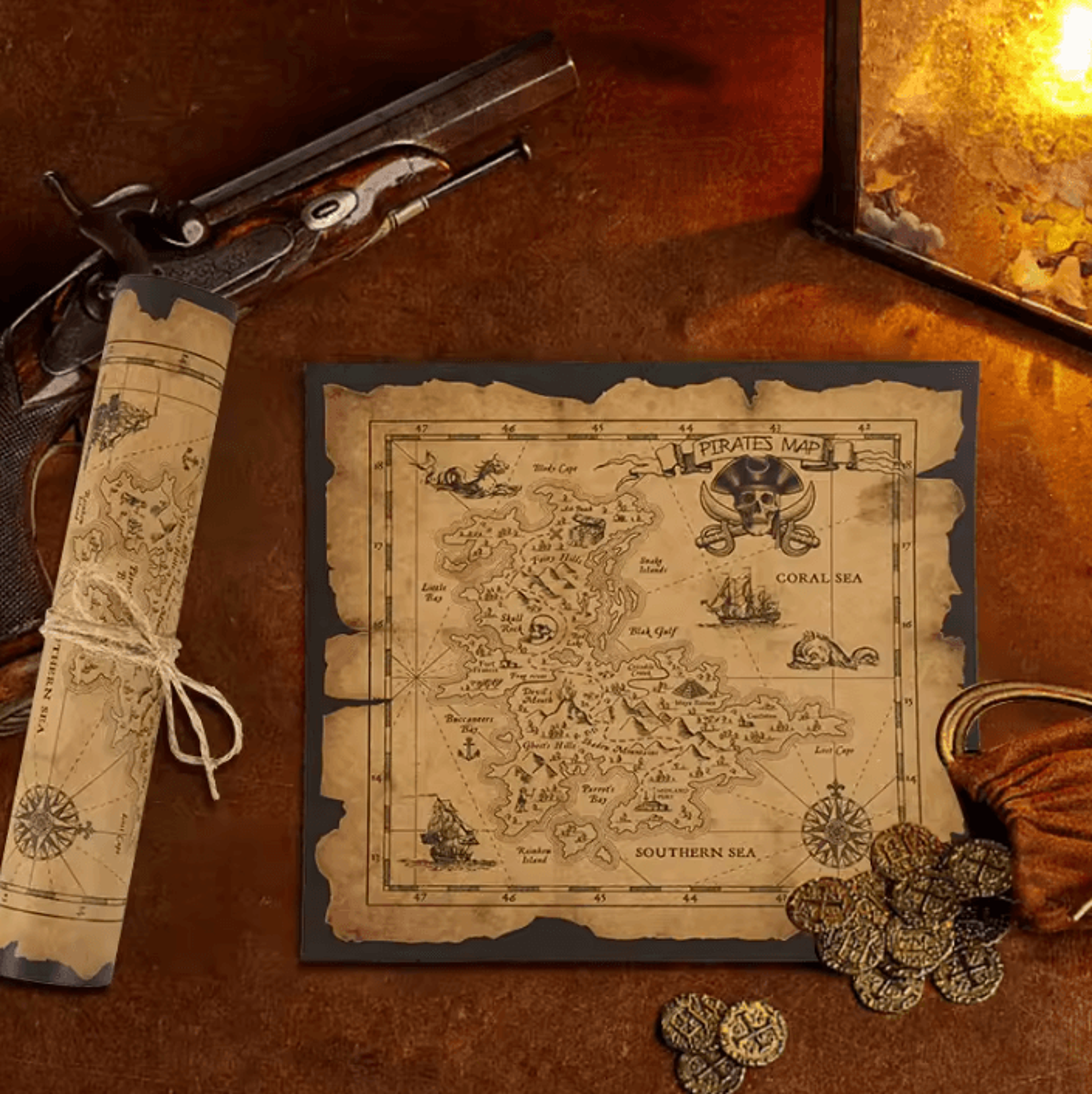 vintage pirate treasure map – pirate treasure map for kids' parties, treasure hunts & halloween decor
