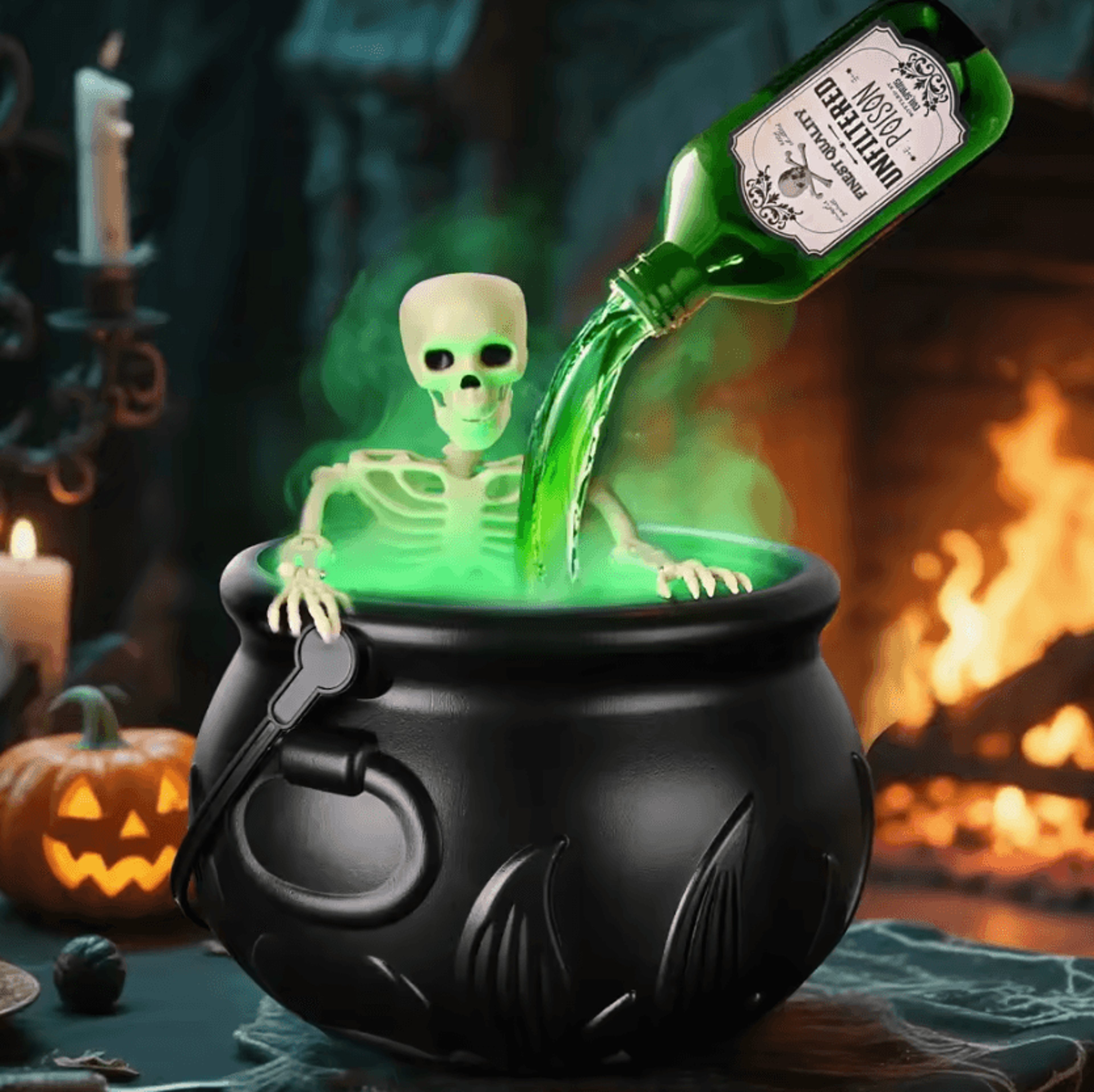 halloween witch cauldron with led fog – halloween cauldron mist maker for spooky party & home decor