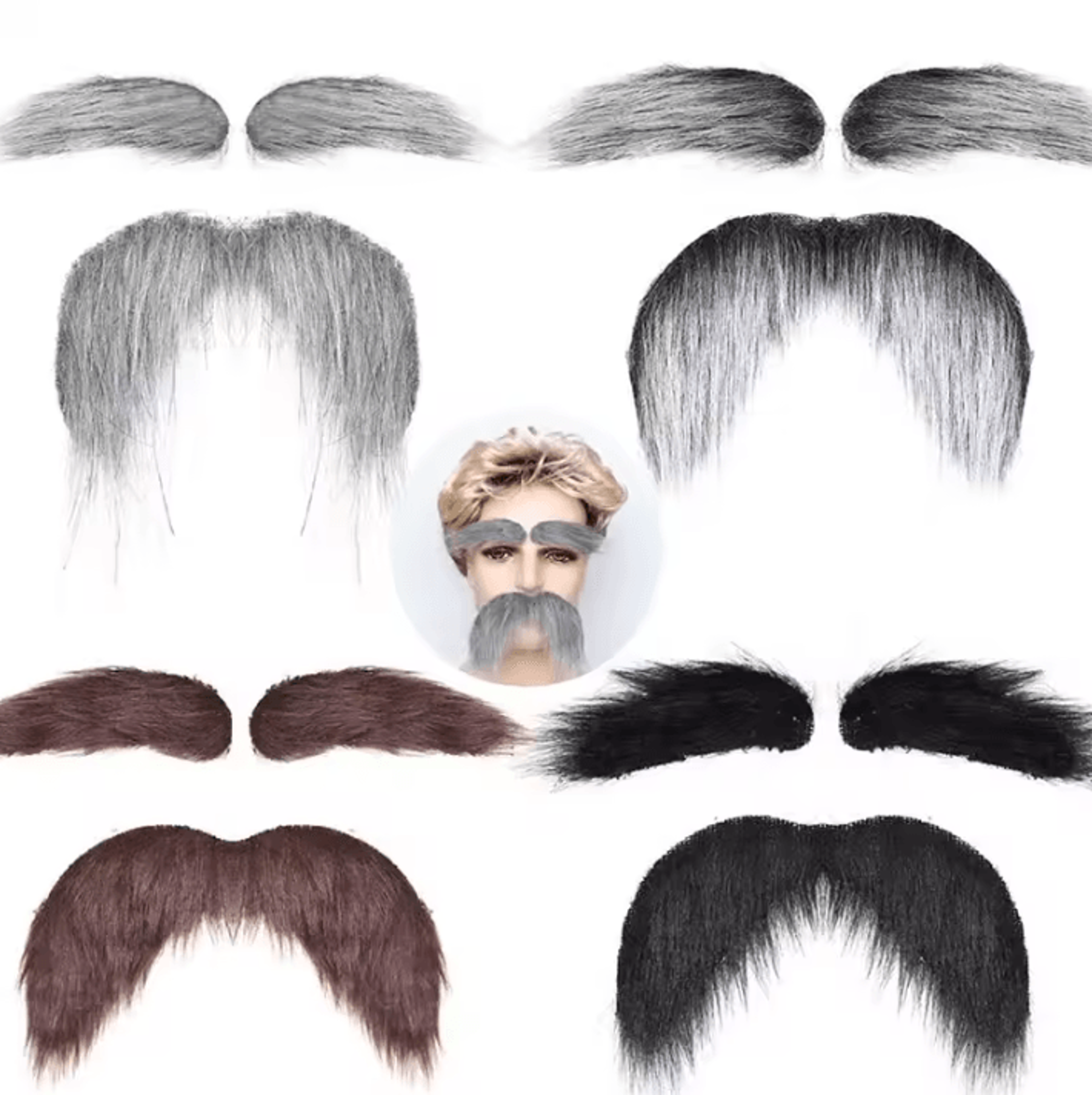 self-adhesive fake mustache & eyebrow set – fake mustache beard kit for cosplay, costumes & parties