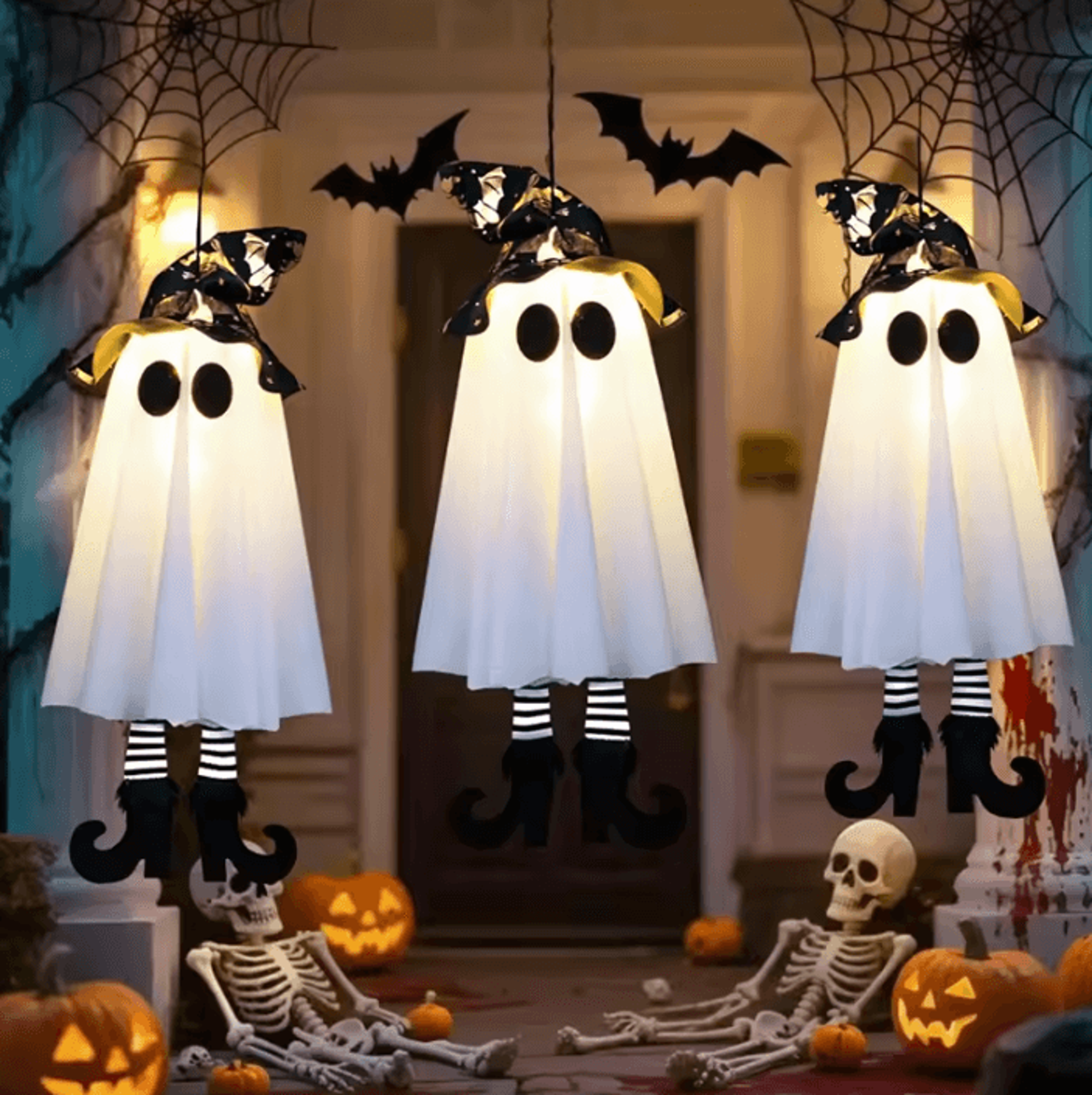 led light-up witch & ghost hanging decoration – halloween hanging decorations for indoor & outdoor party decor