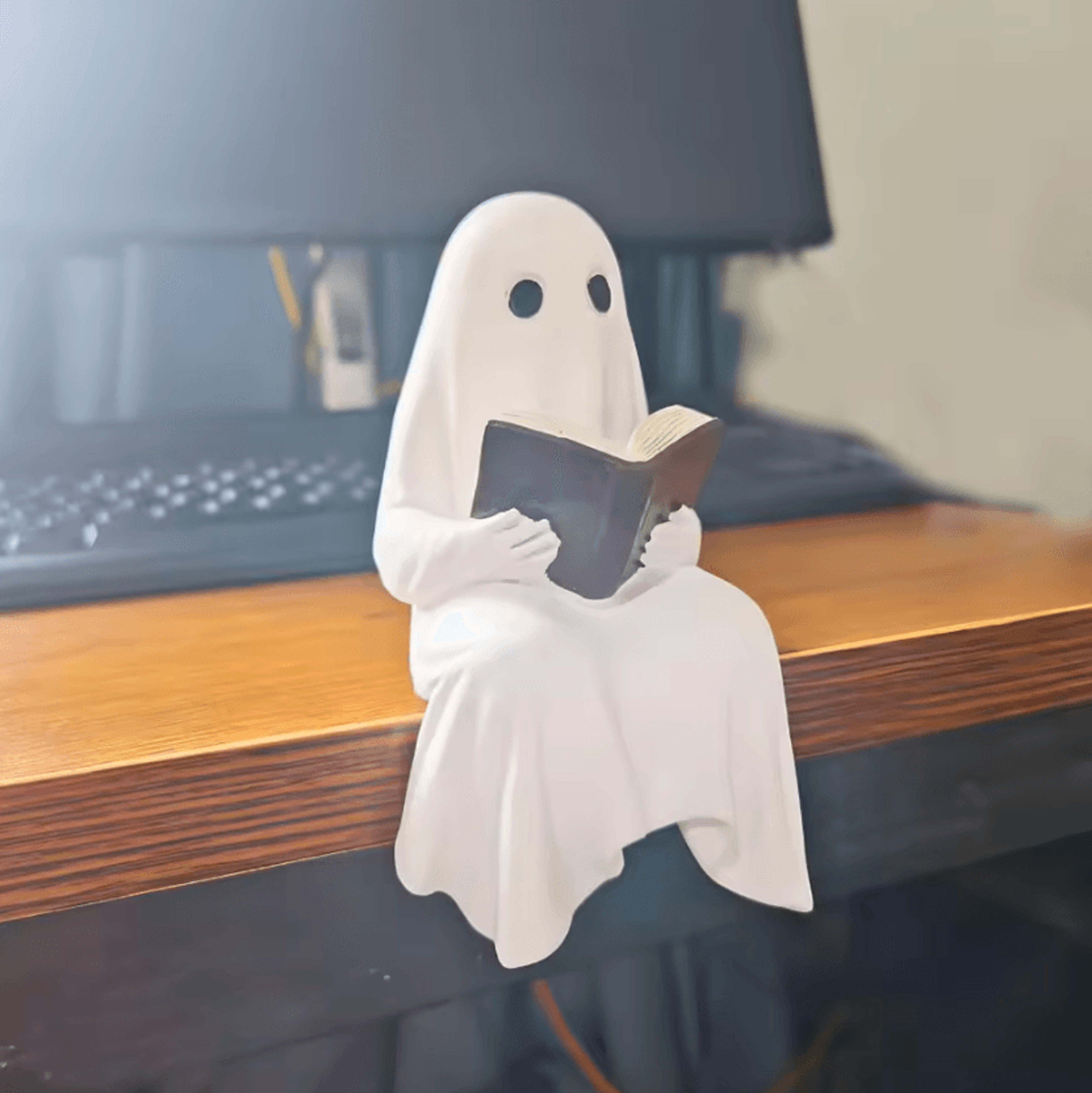 reading ghost statue – ghost reading figurine resin halloween decor for home & office