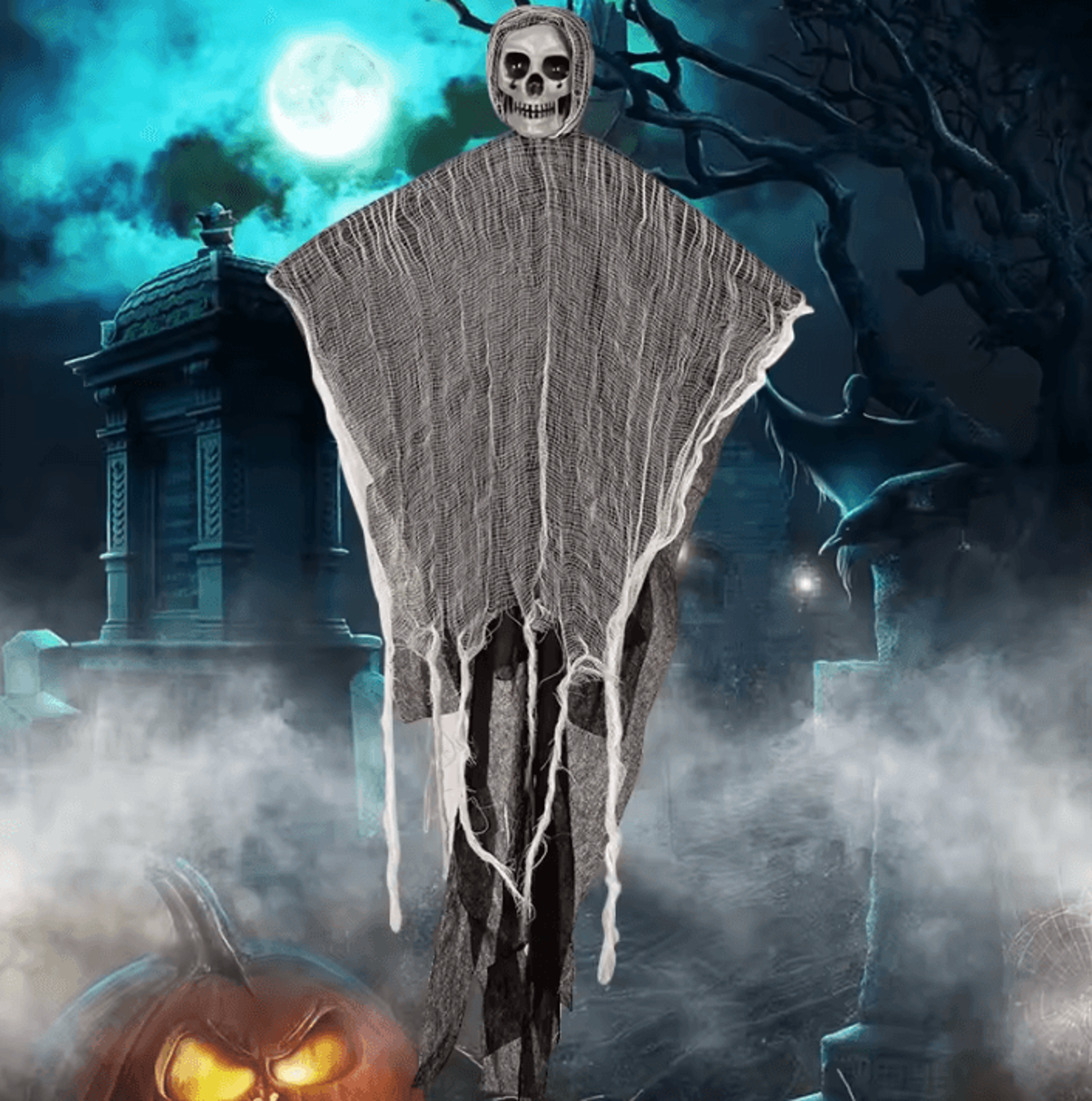 hanging skull ghost ornament – halloween hanging skull decoration for haunted houses & party decor