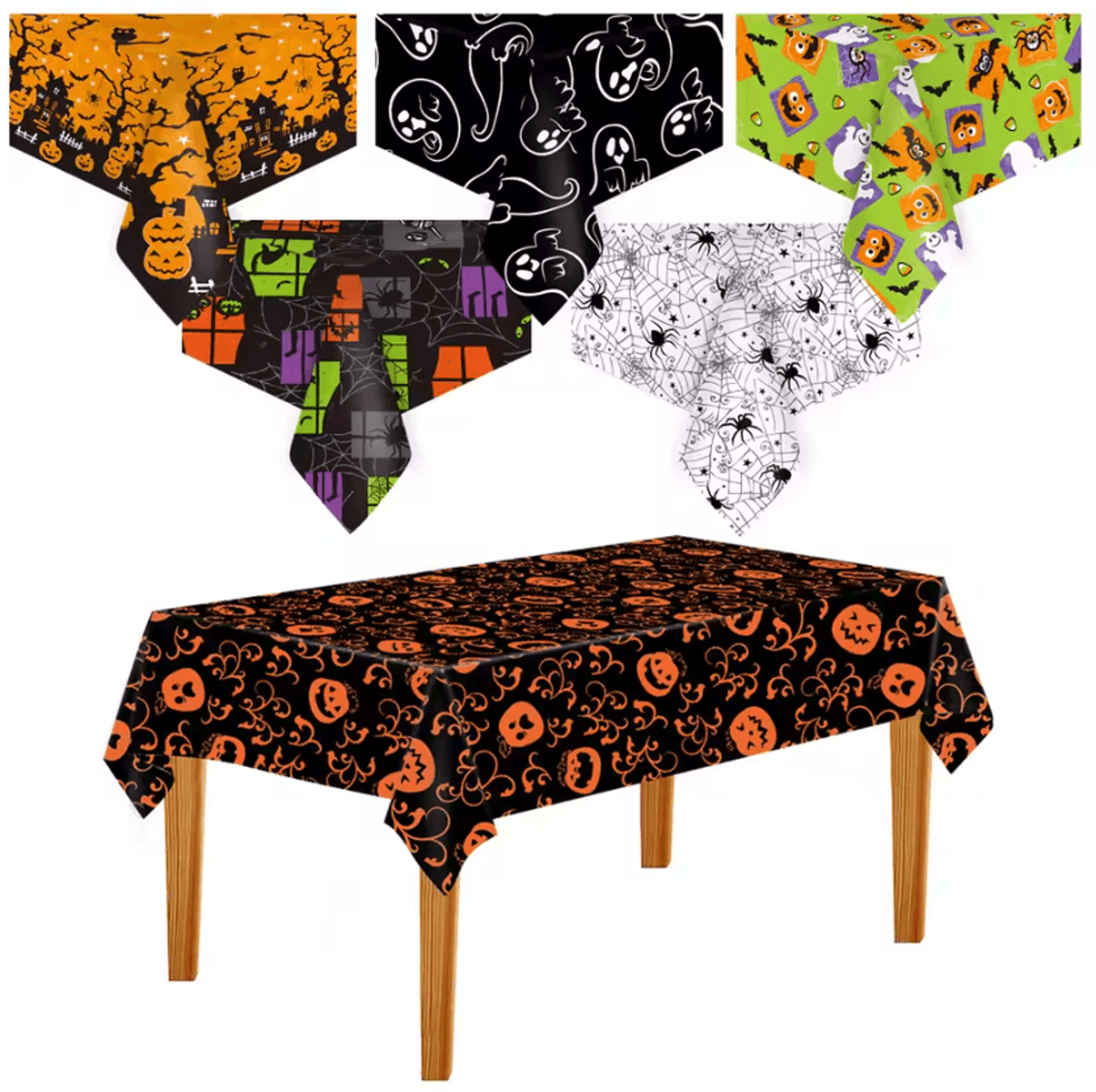 halloween plastic table cover – halloween tablecloth pumpkin, spider web & bat party decoration