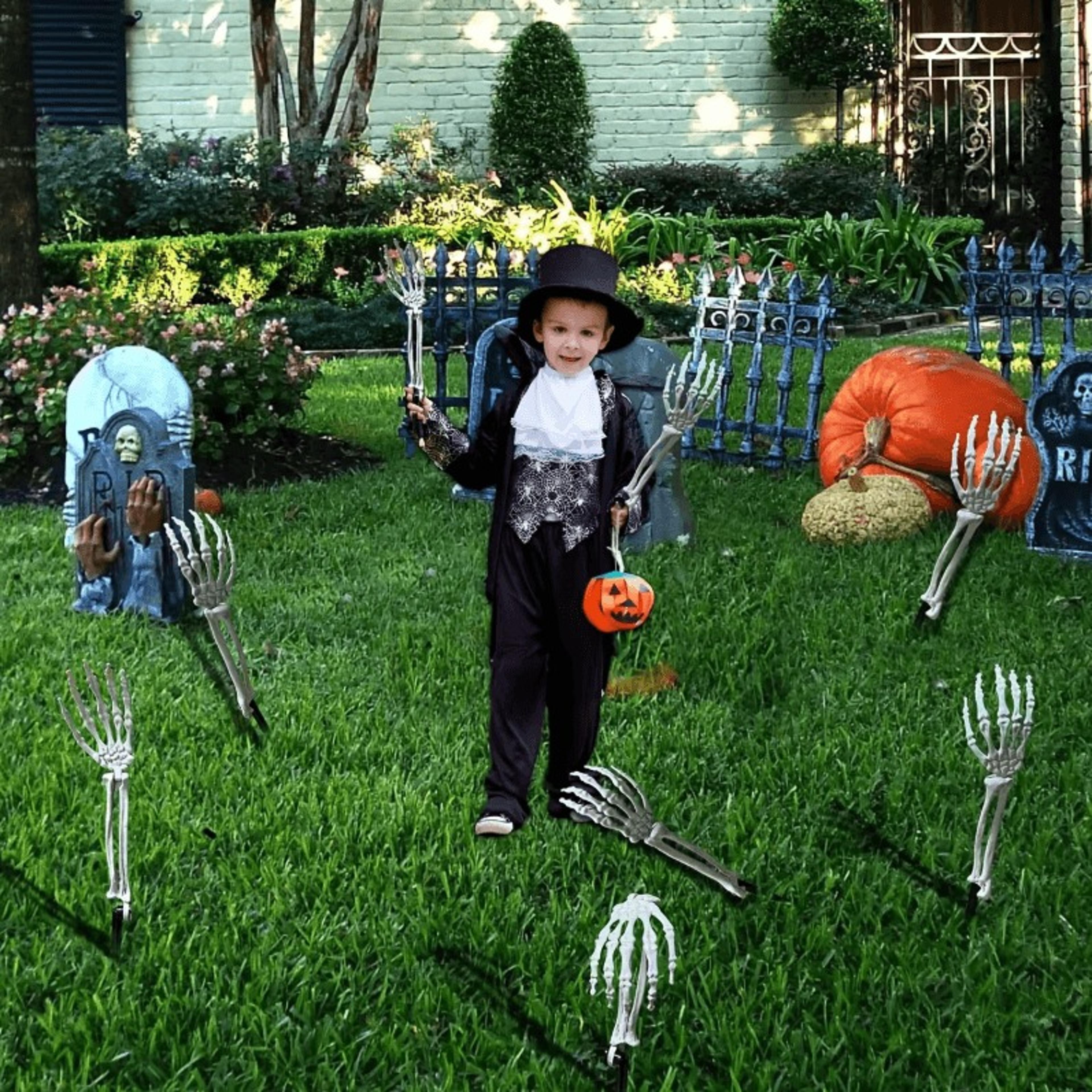 skeleton bone garden stakes – skeleton garden stakes skull & hand halloween yard decorations