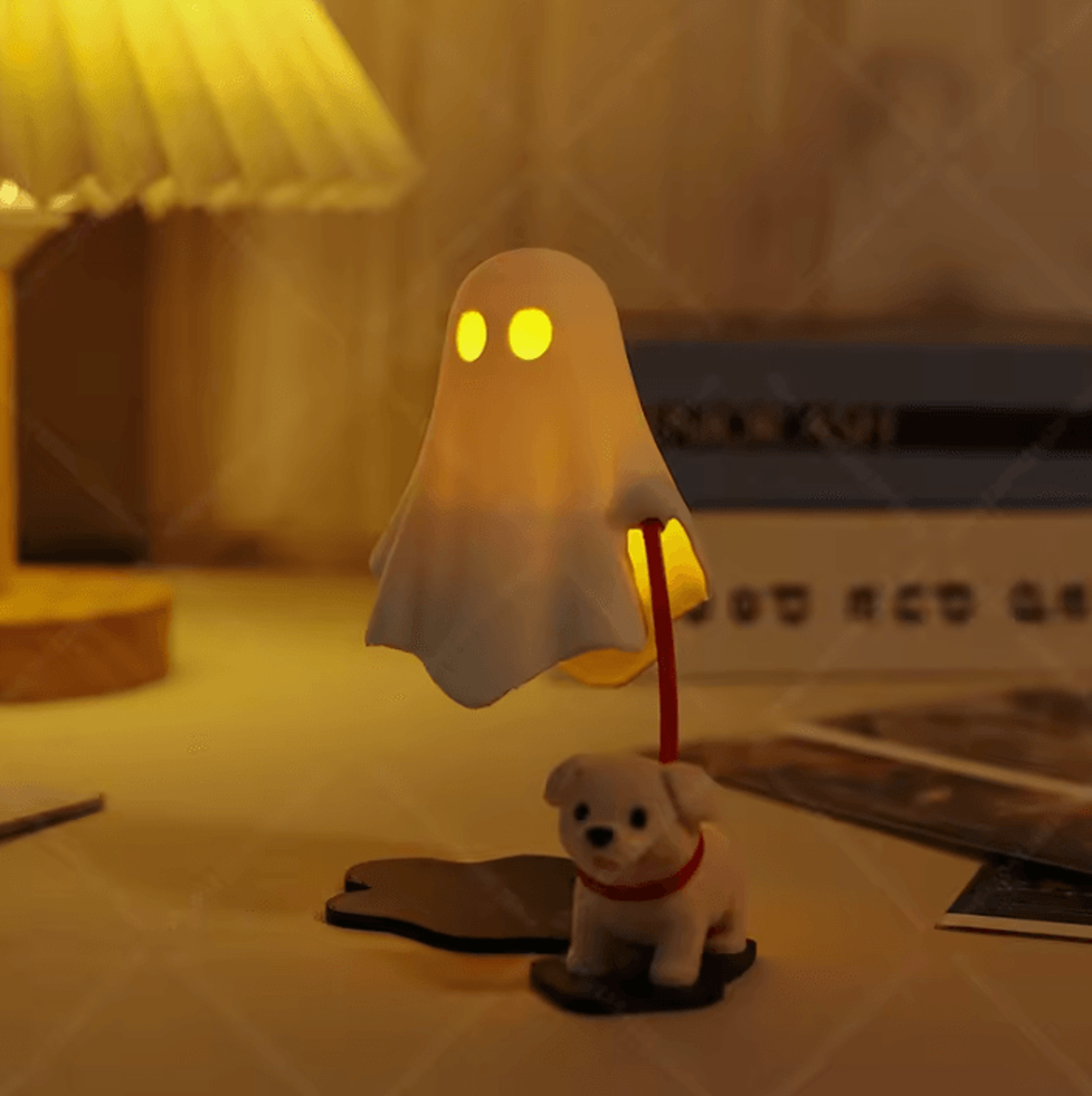 cute ghost led night light – ghost night light with dog figure for bedroom & halloween decor