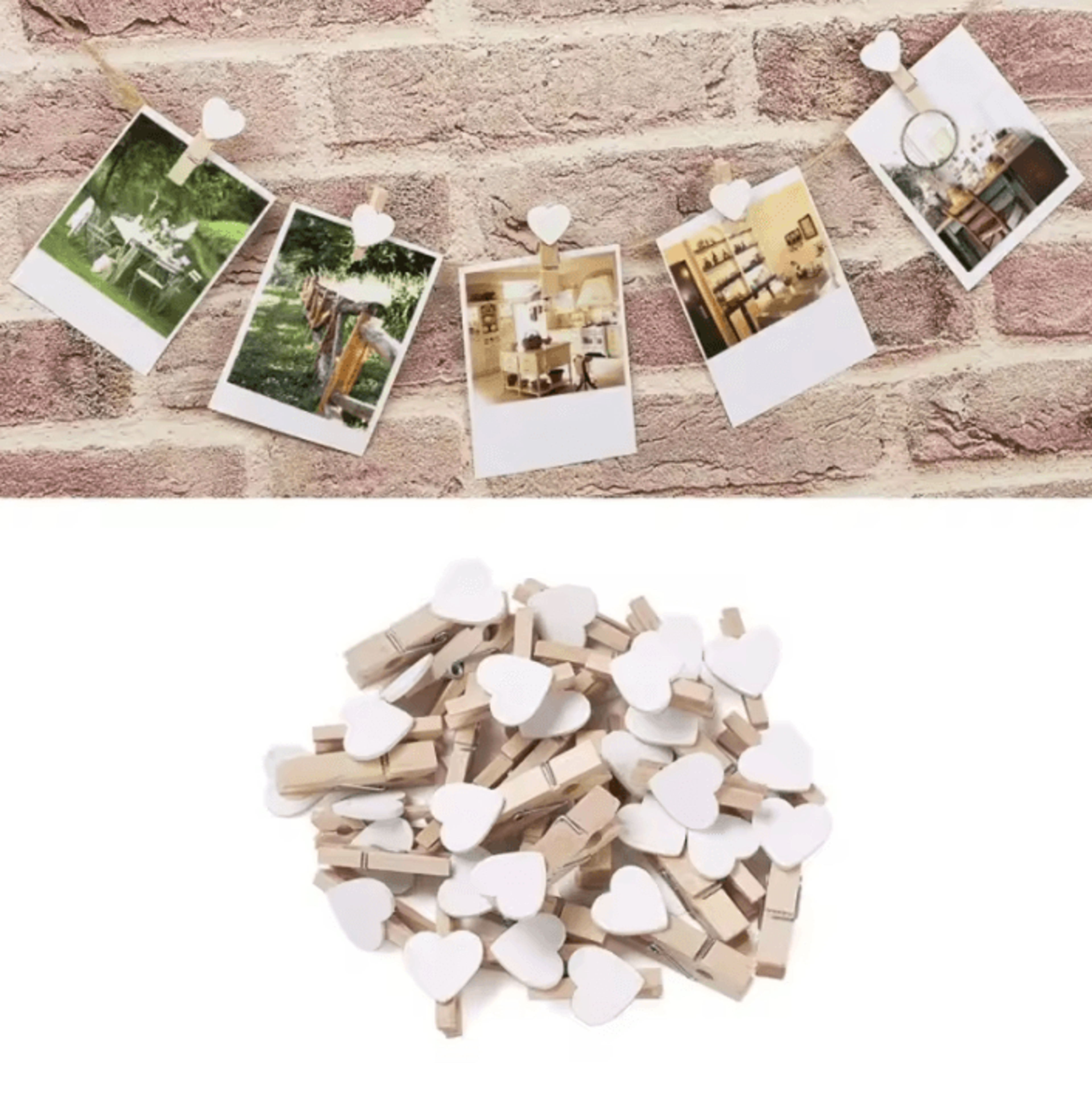 50pcs heart wooden clothespins – heart photo clips decorative craft pegs for photos & party decor