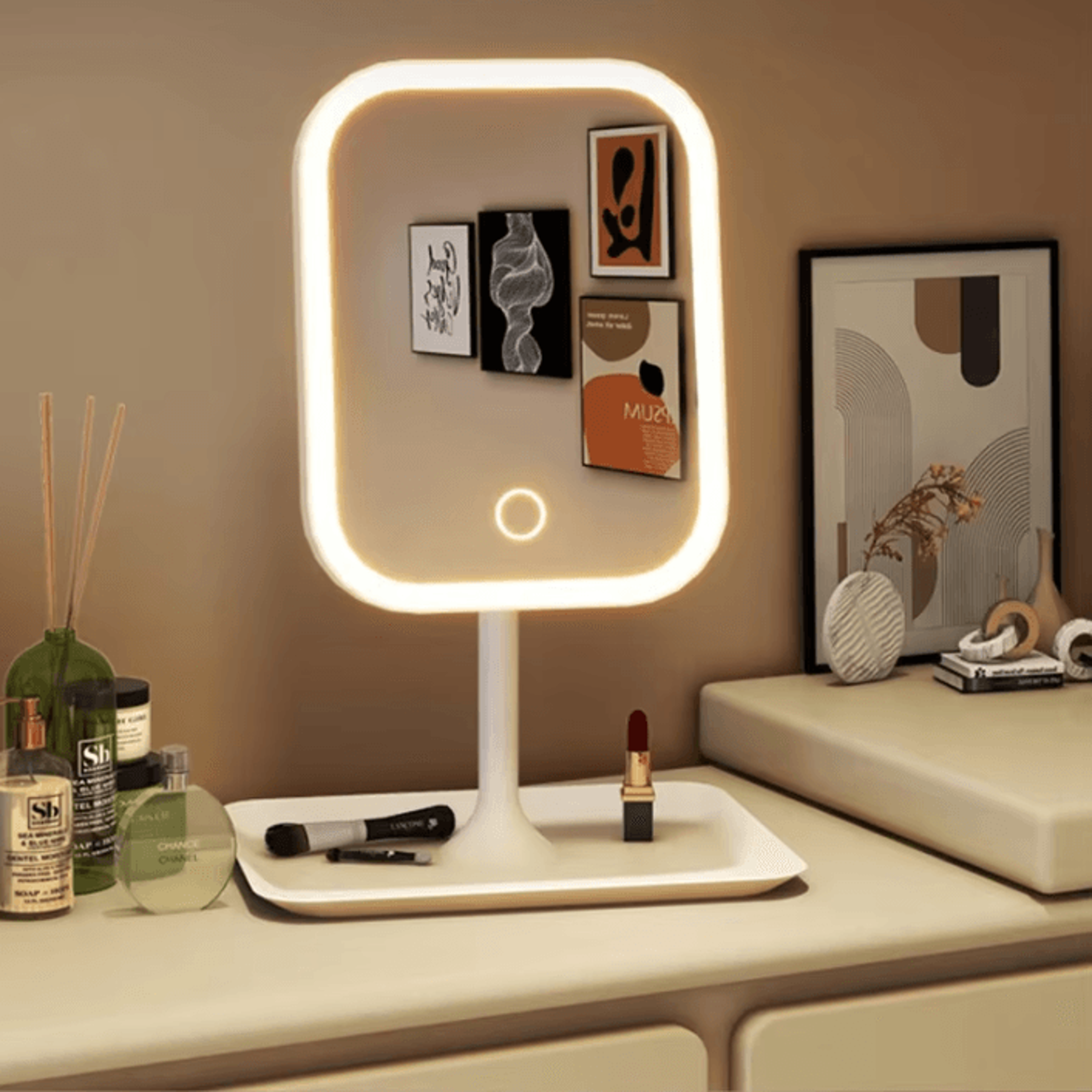led vanity makeup mirror with 3 color lights – lighted makeup mirror touch control desktop dressing mirror