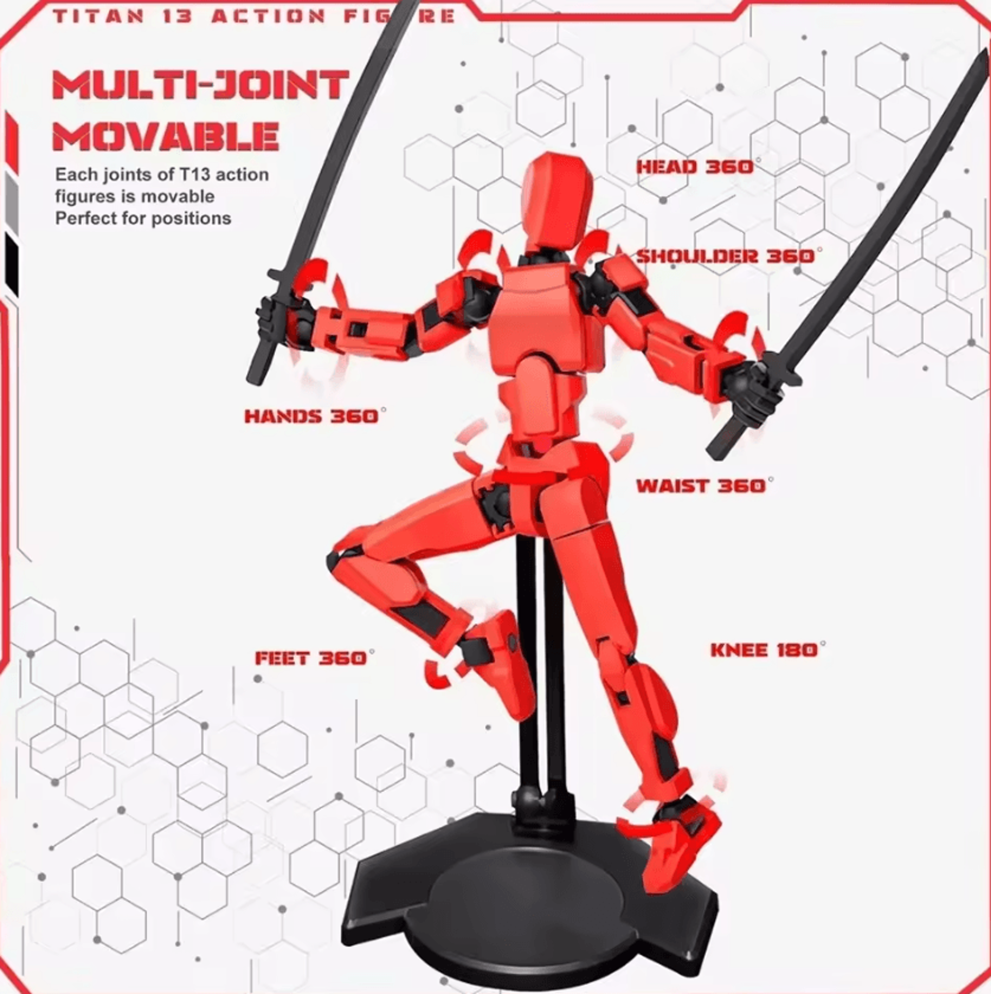 t13 movable action figure – 13 joint action figure poseable robot action figure with display stand