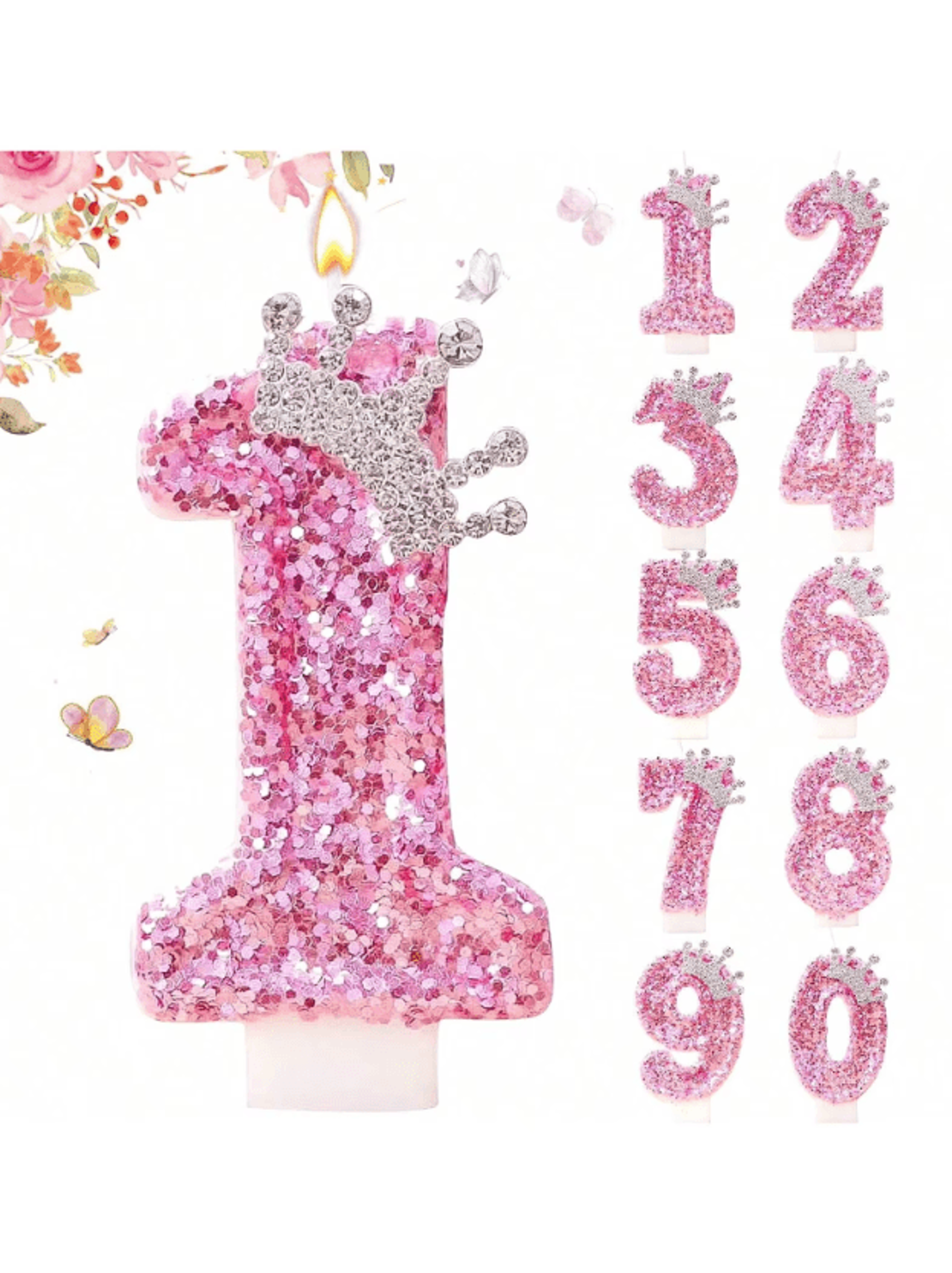 pink crown birthday number candle – princess cake topper for girls
