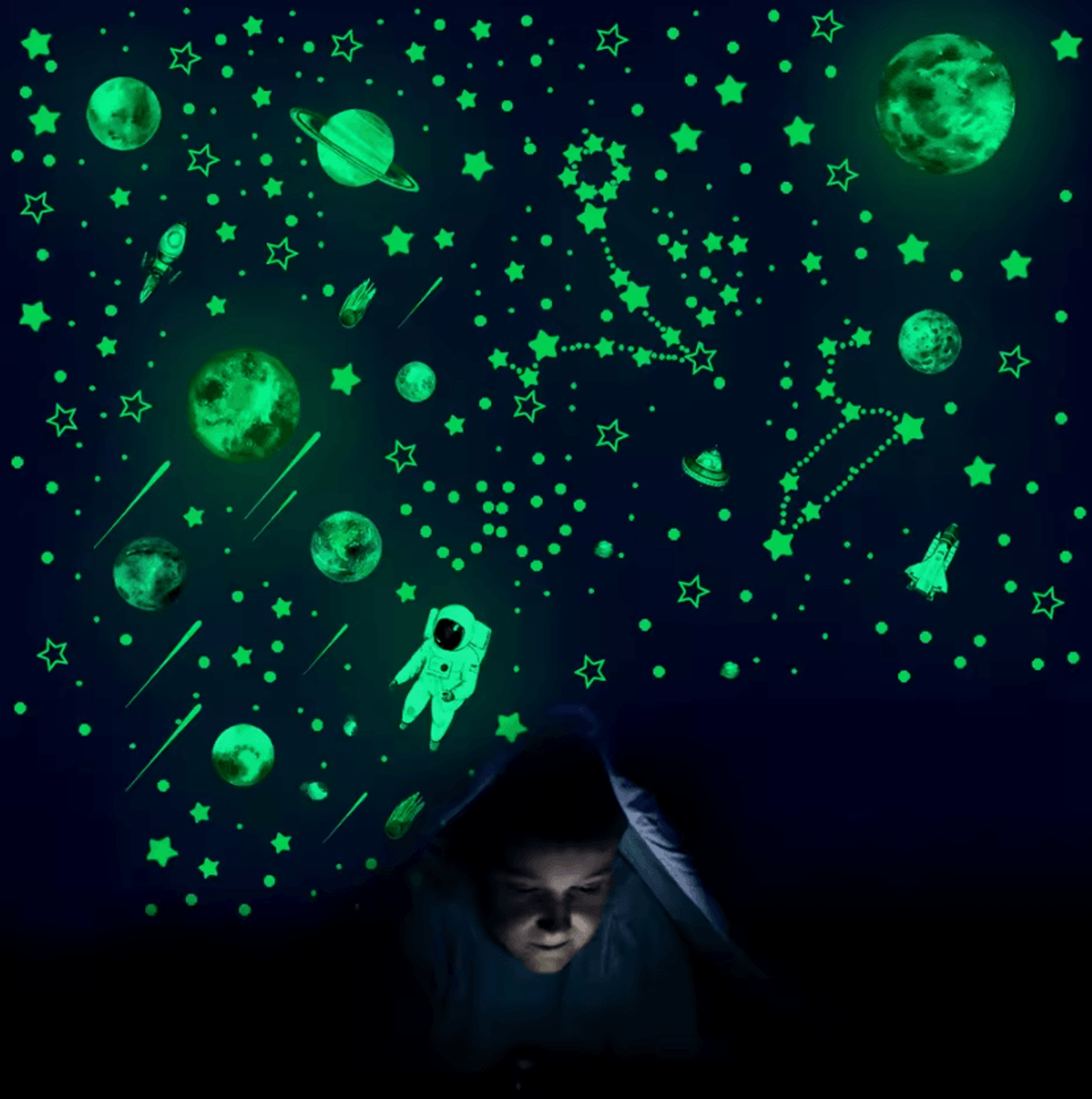 849-piece glow in the dark stars wall stickers – luminous space ceiling decals for kids