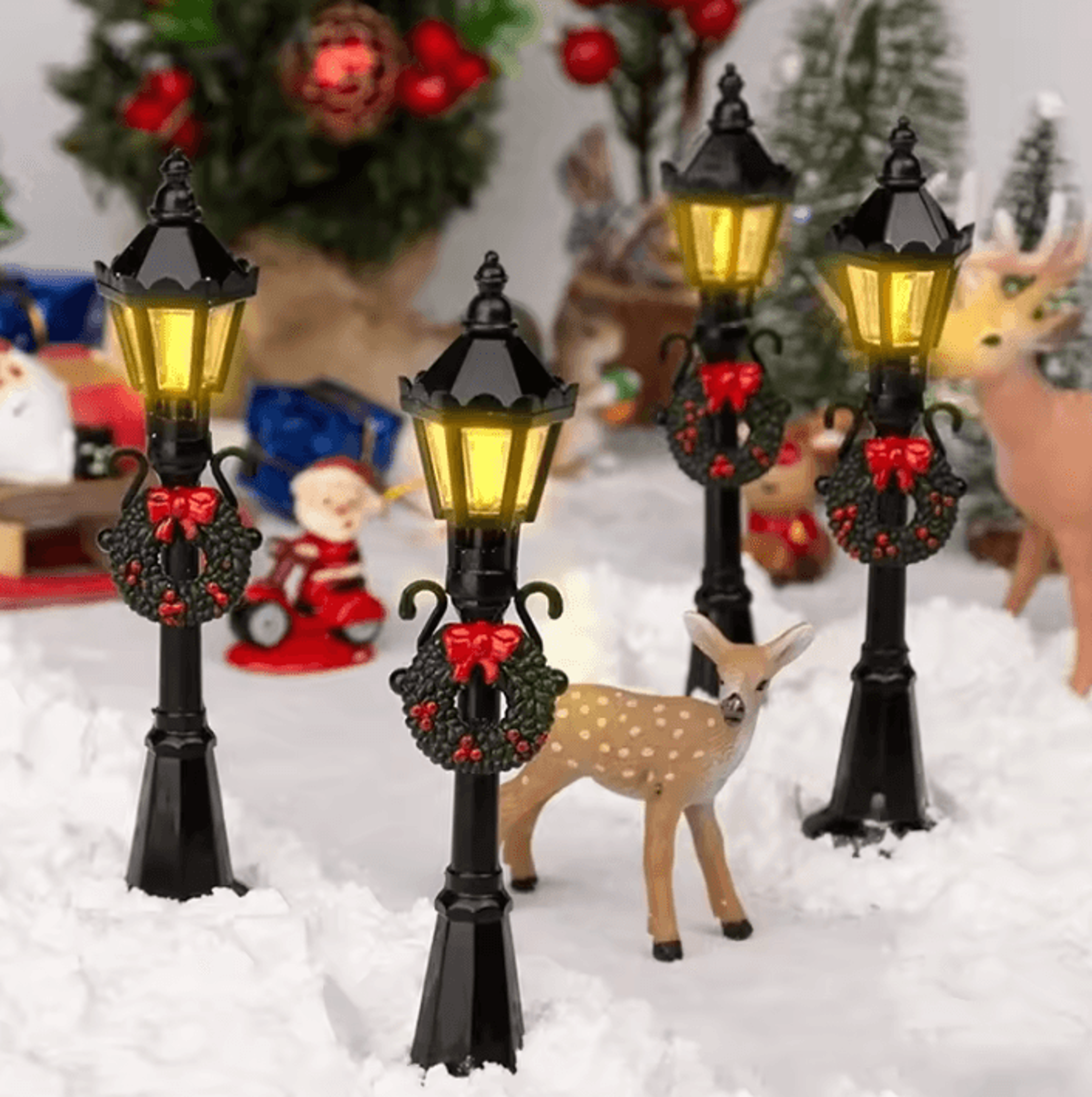 4pcs mini christmas street lights – dollhouse lamp posts for fairy gardens & village displays