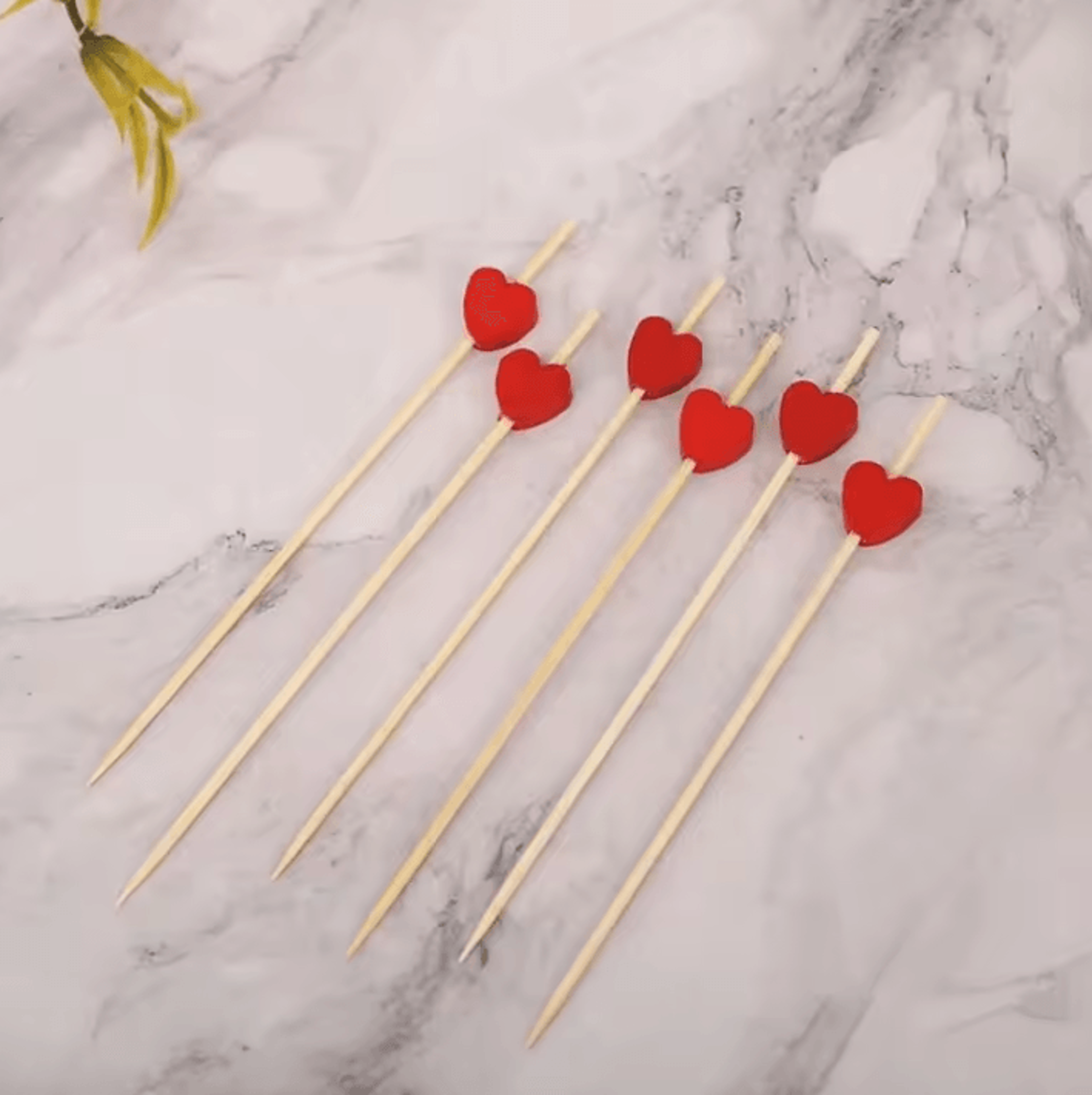 50/100pcs red heart bamboo cocktail picks – valentines party food sticks