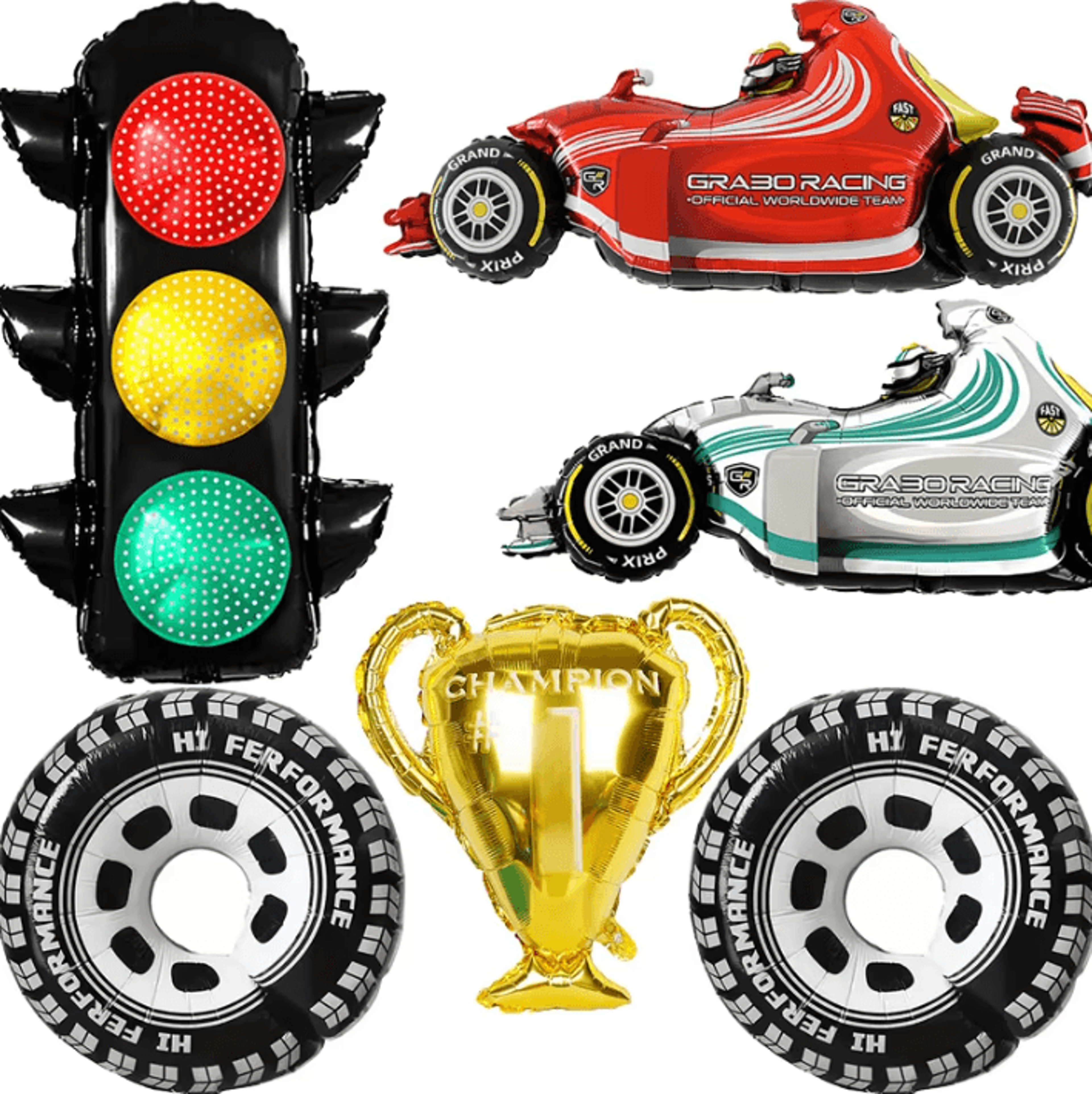 race car foil balloons – traffic light & tire birthday party decorations