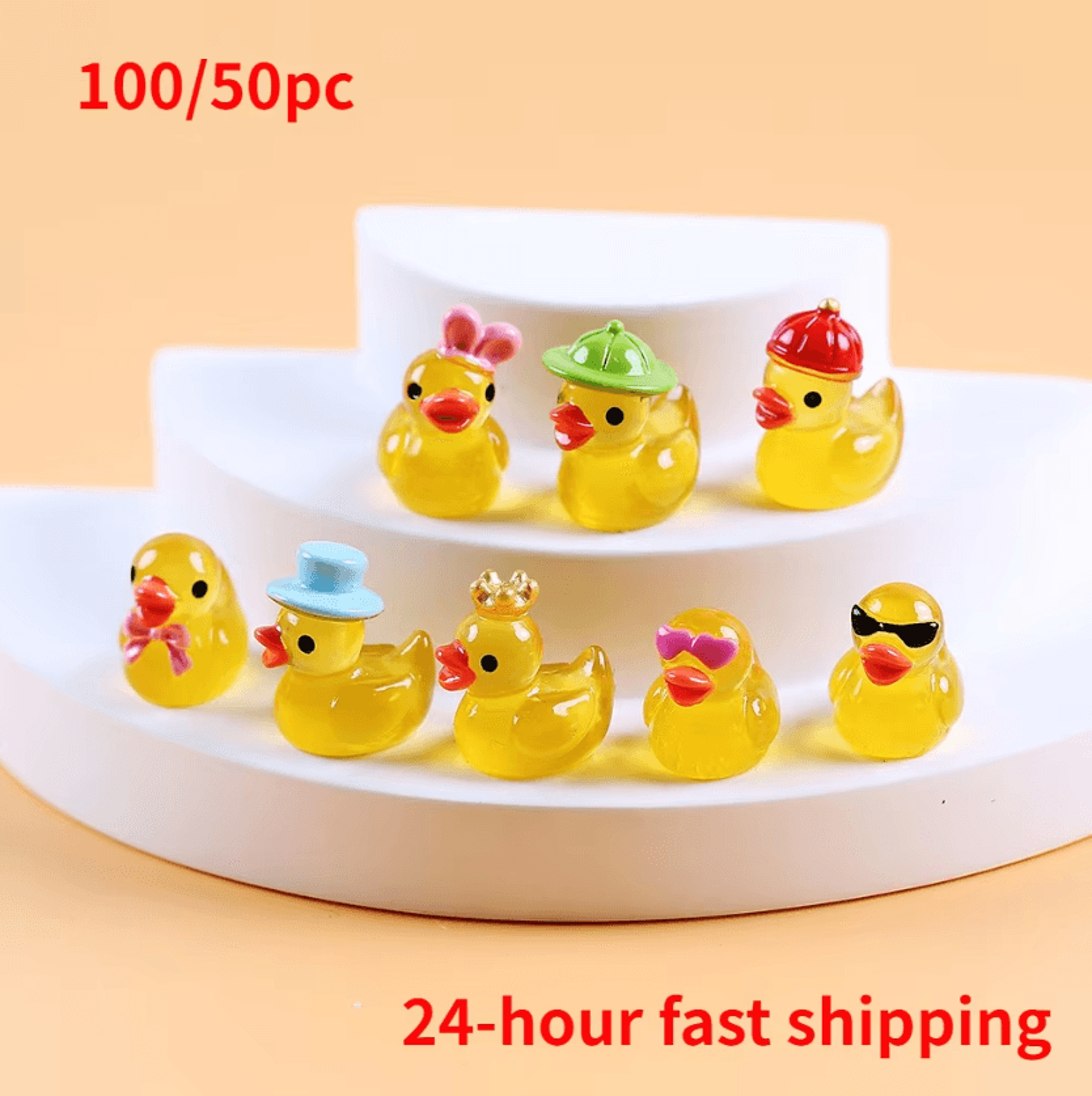 50/100pcs luminous mini yellow ducks – glow in the dark fairy garden figurines