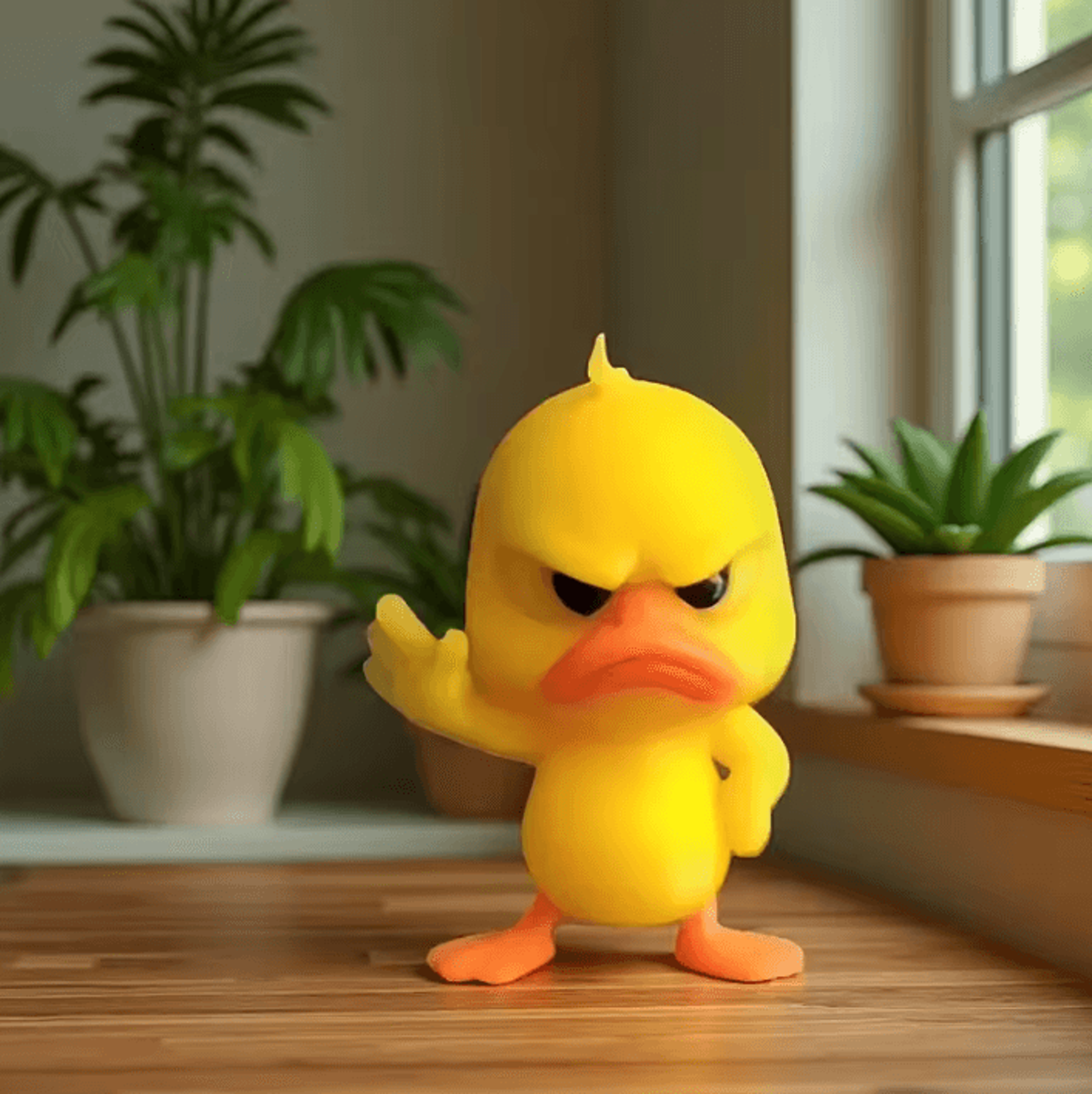 angry yellow duck statue – funny rejecting gesture mini desk figurine