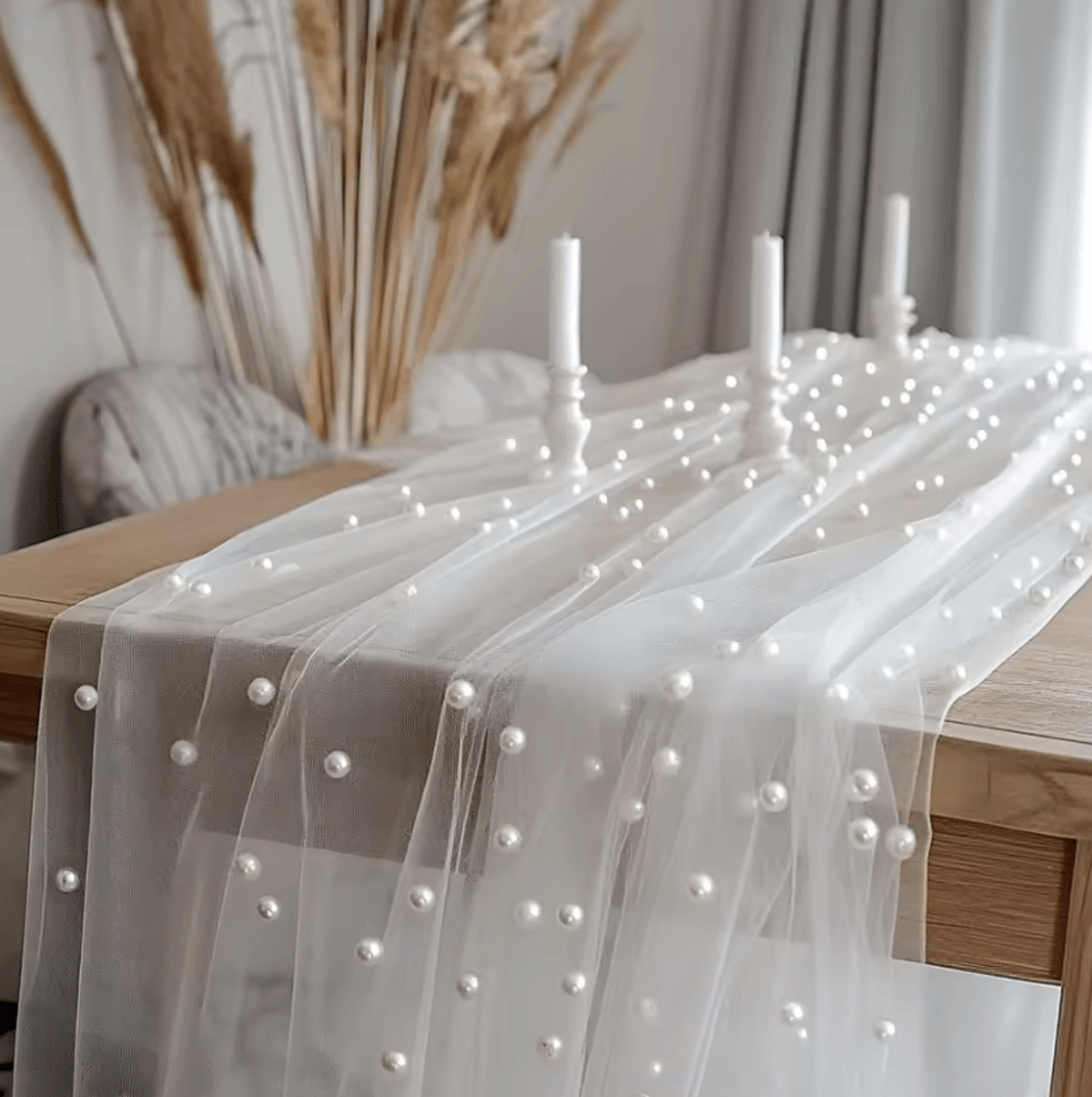 80x300cm pearl chiffon table runner – sheer wedding & bridal shower decor