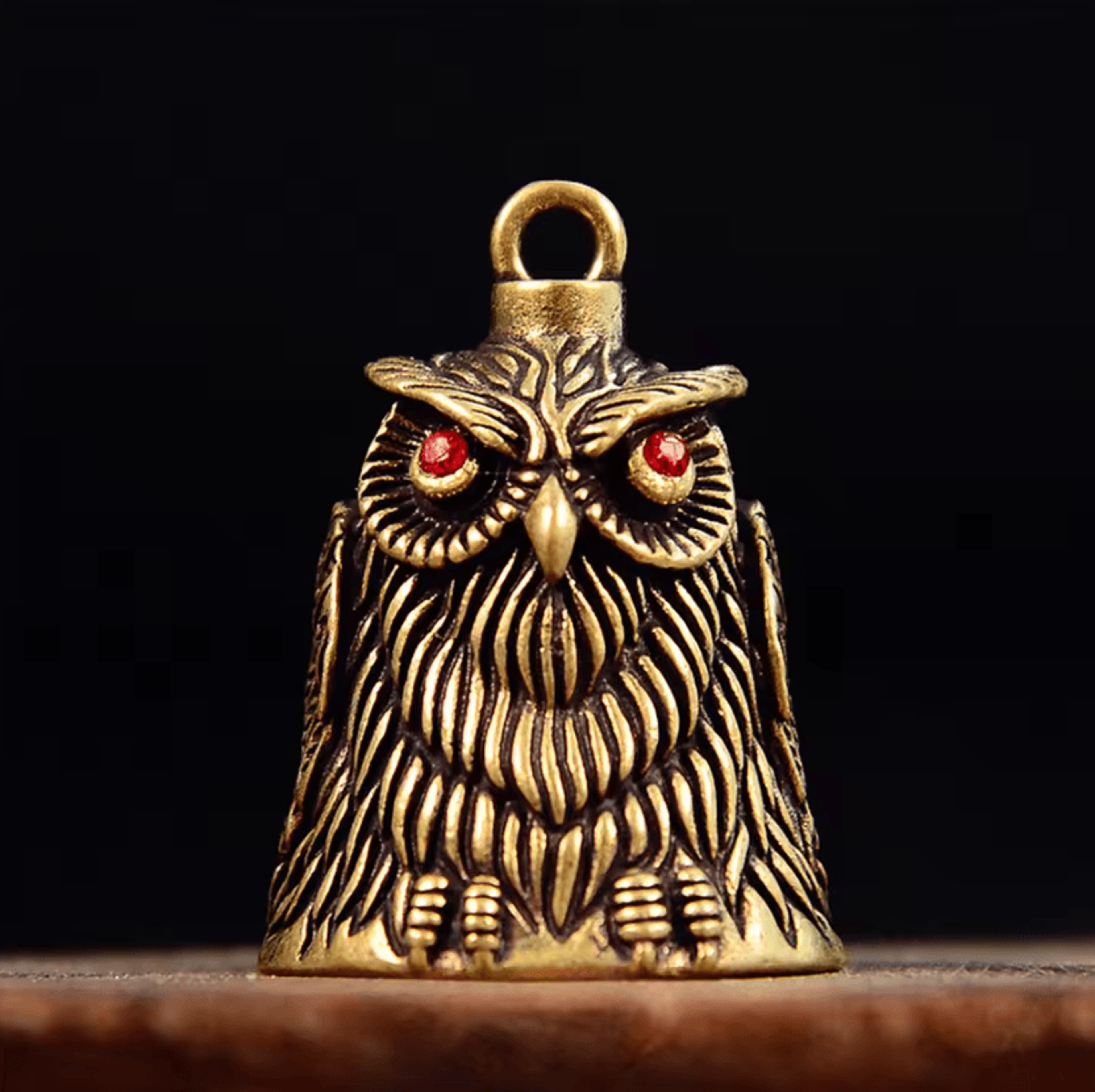 vintage brass owl bell good luck charm for keychains, wind chimes and home decor