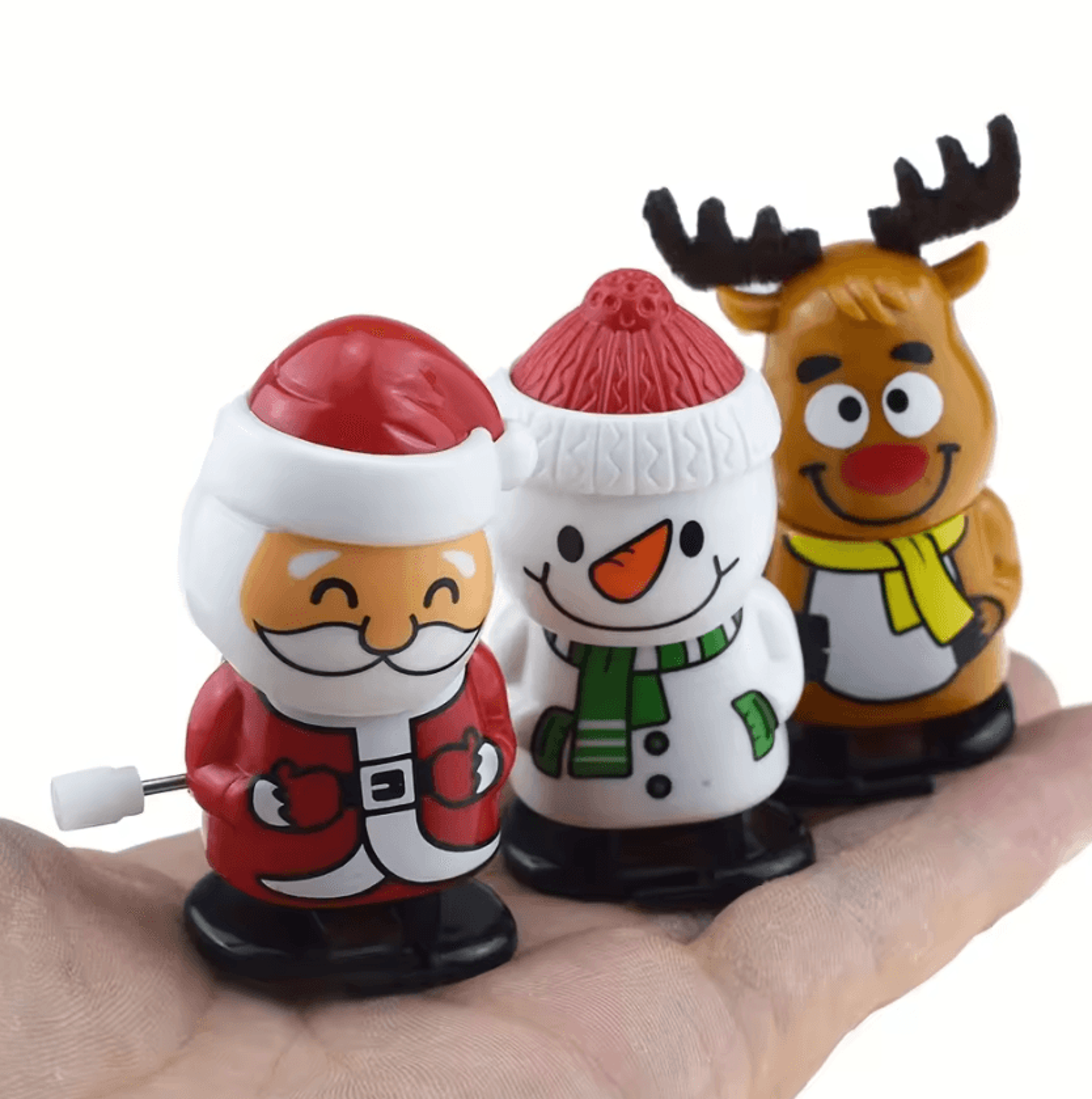 festive wind-up christmas figurines – jumping and walking santa & snowman clockwork toys