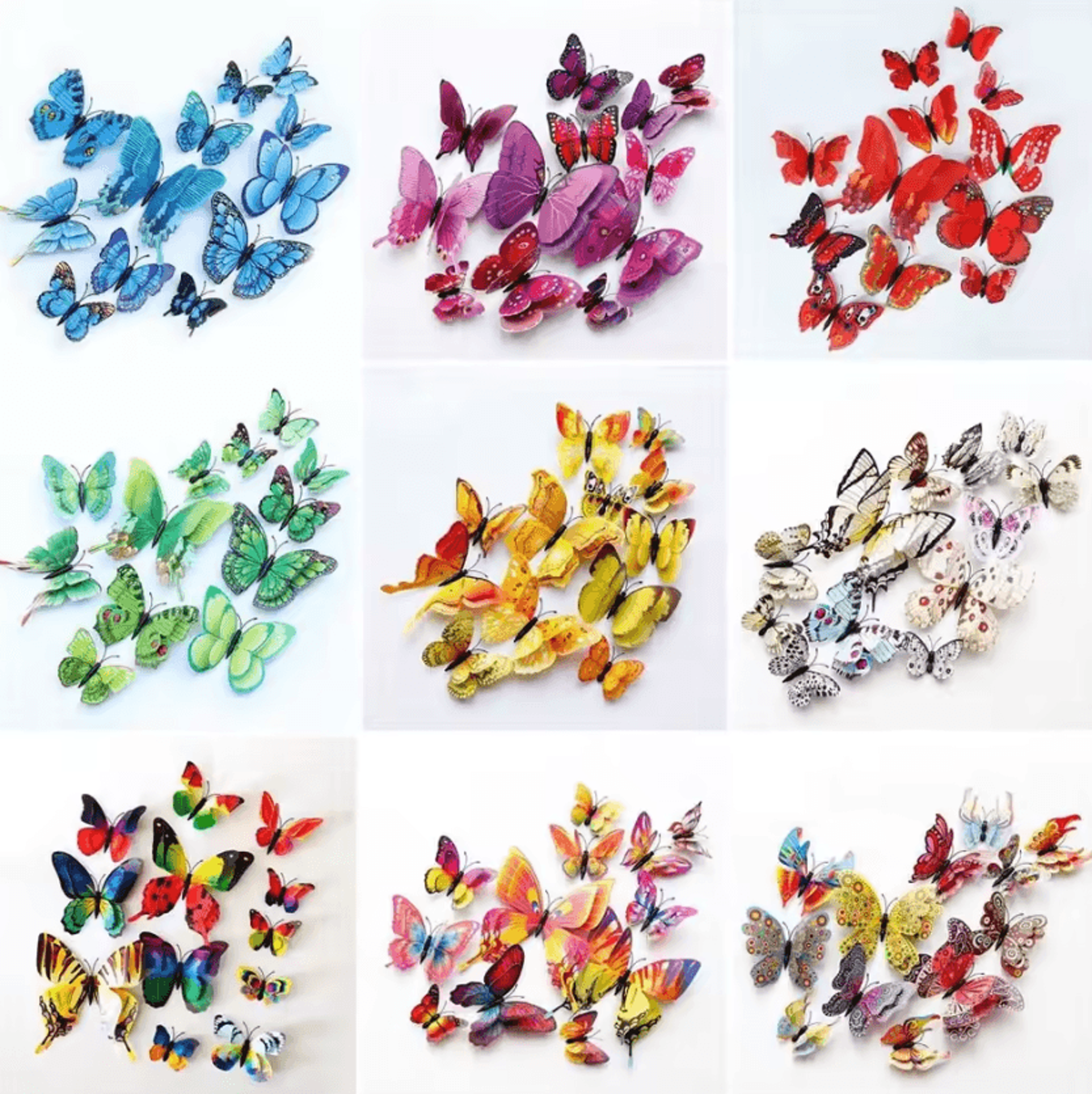 12-piece colorful 3d butterfly wall stickers for home and wedding decor