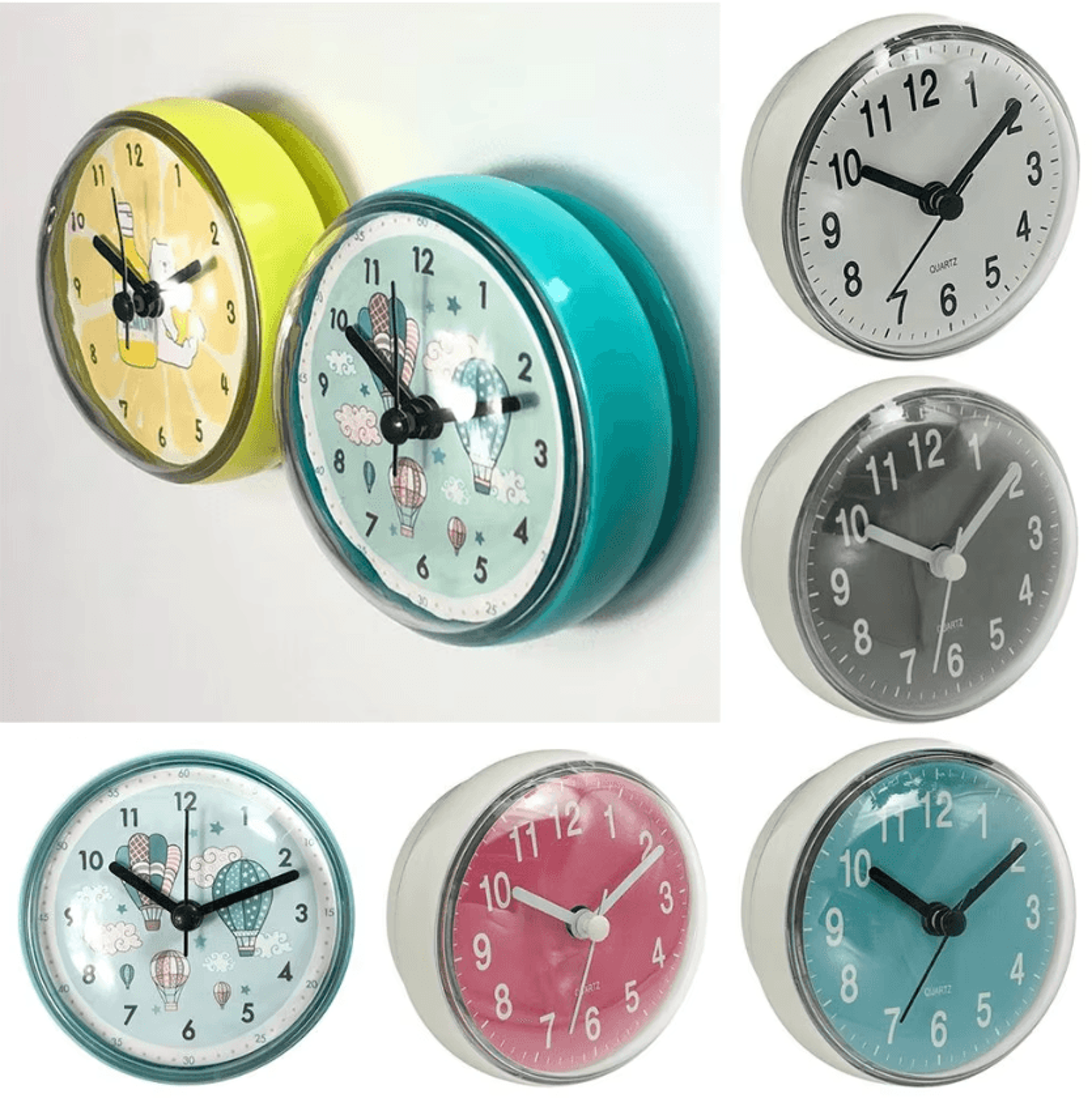 7cm mini waterproof suction cup bathroom clock with quartz movement