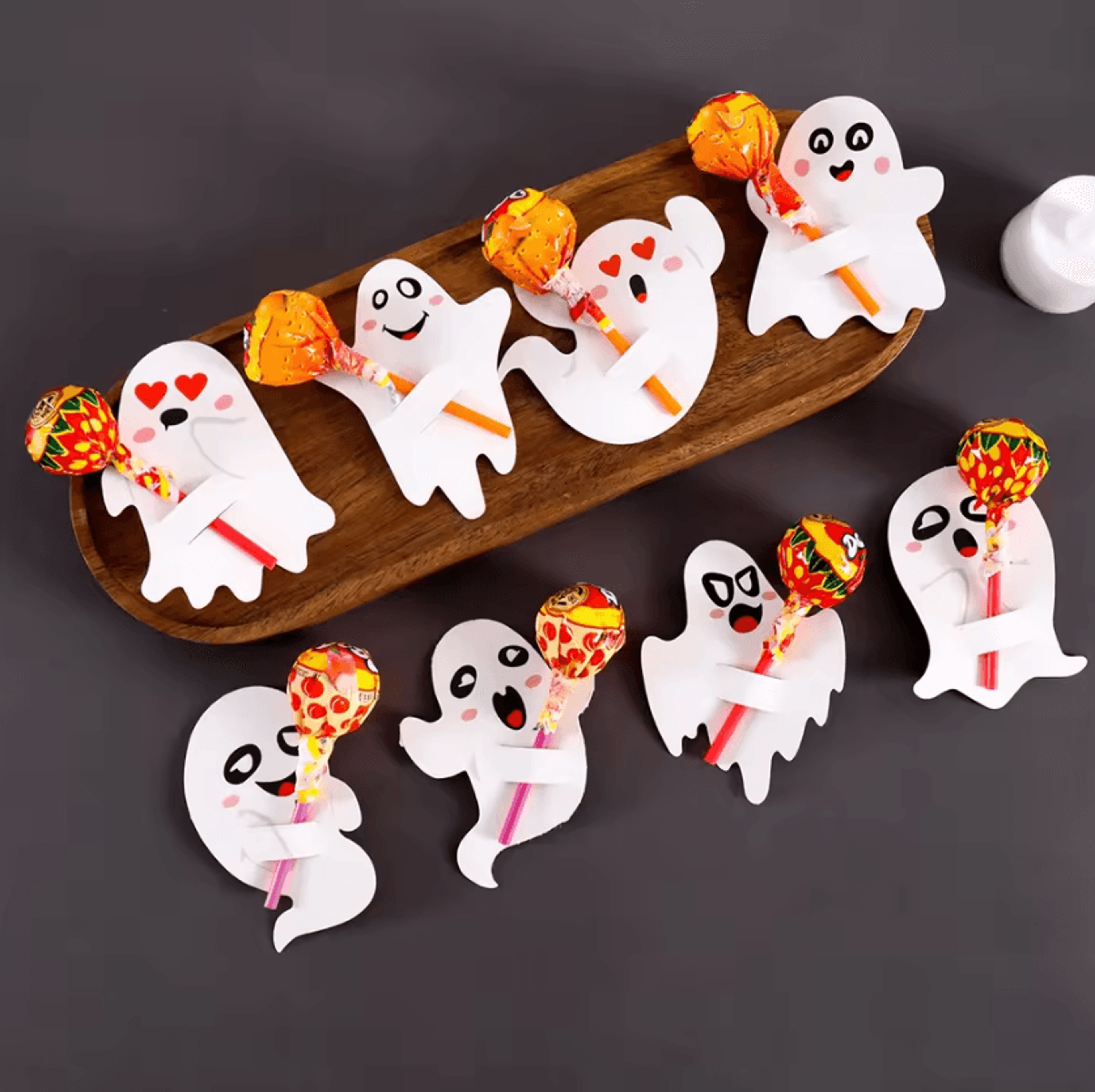 48-piece ghost lollipop holder cards for halloween trick or treat favors