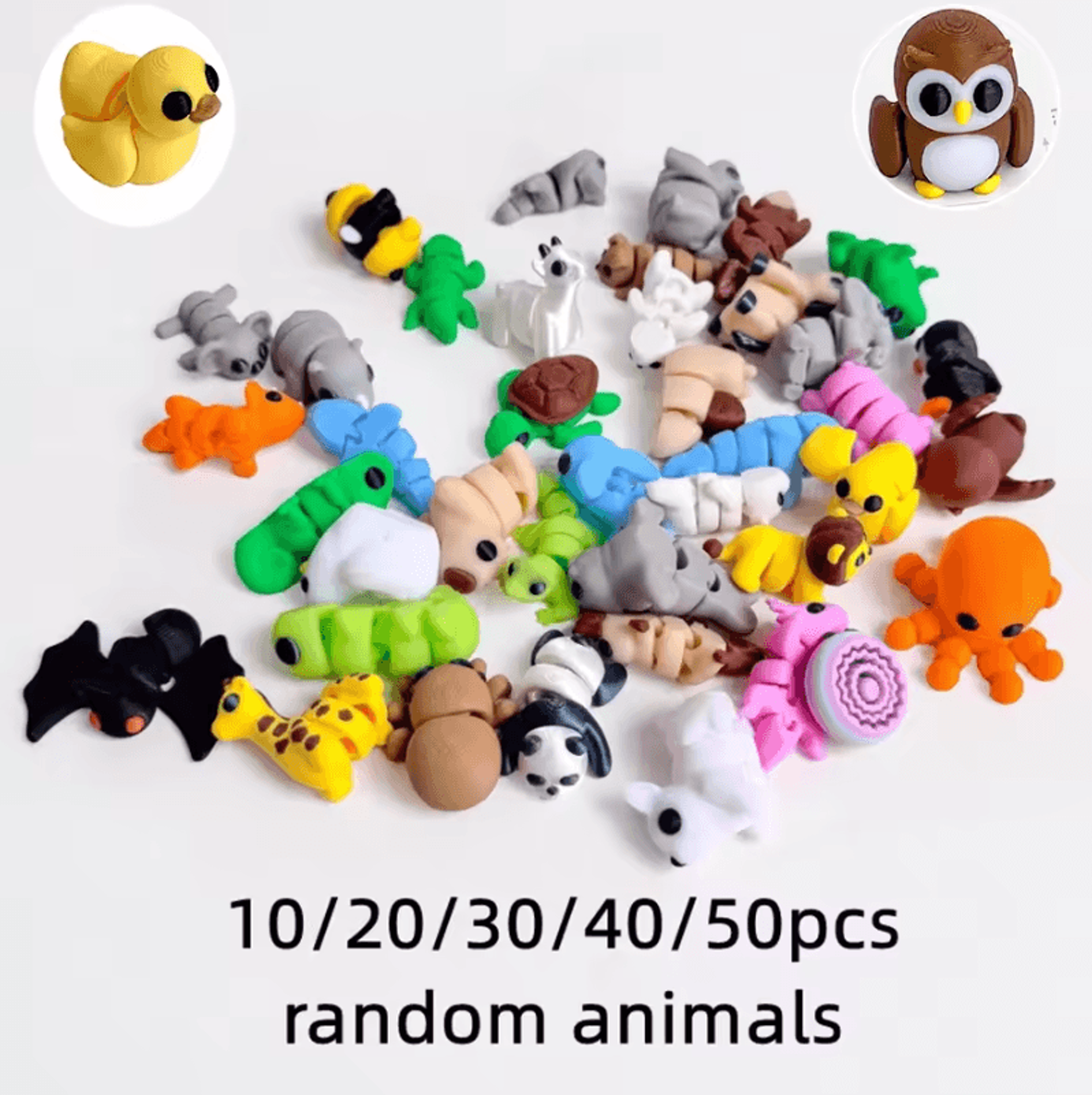 10/50-piece 3d printed articulated mini animal figures for desk decor and gifts