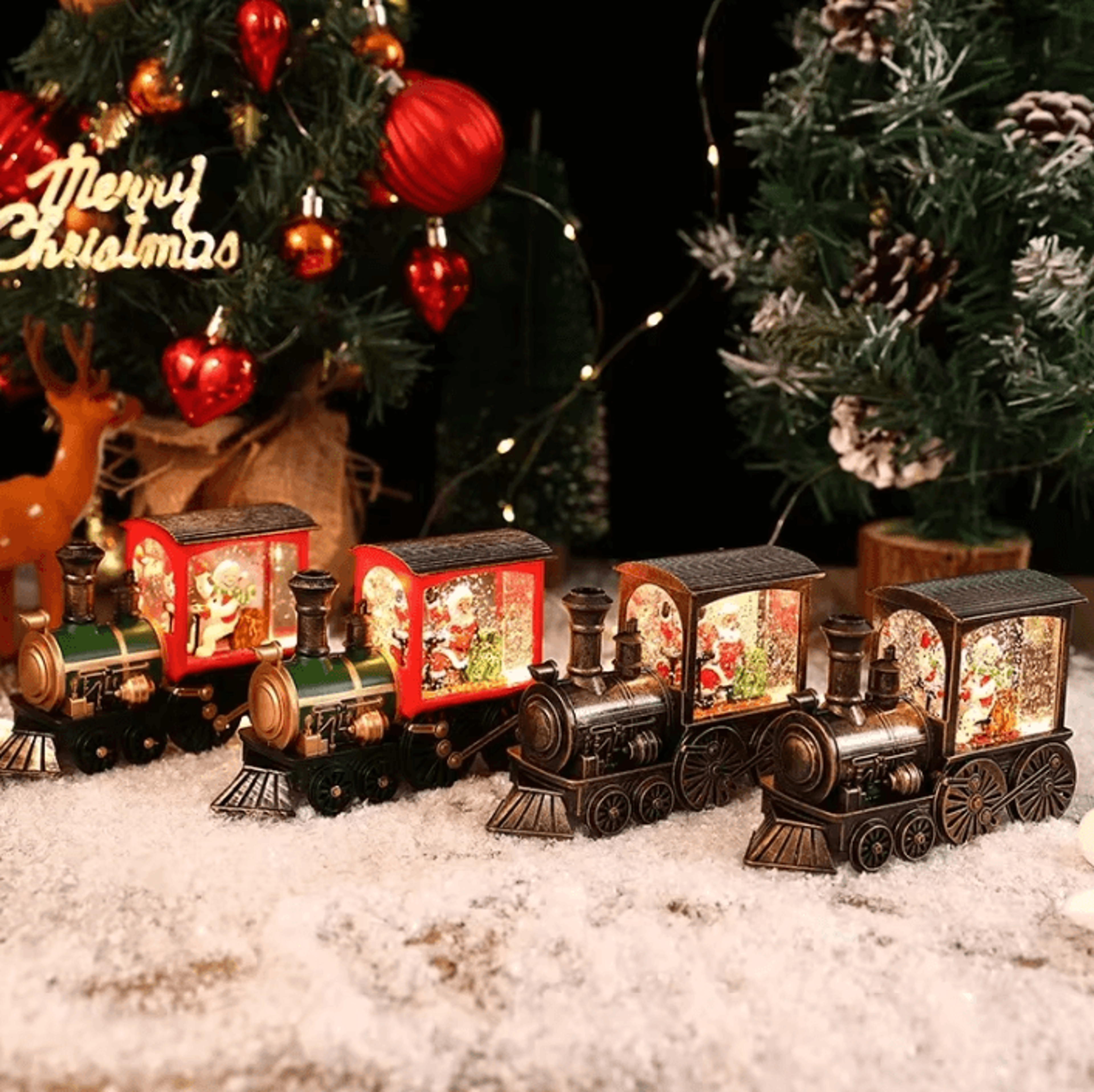 led christmas crystal ball train ornament with santa claus