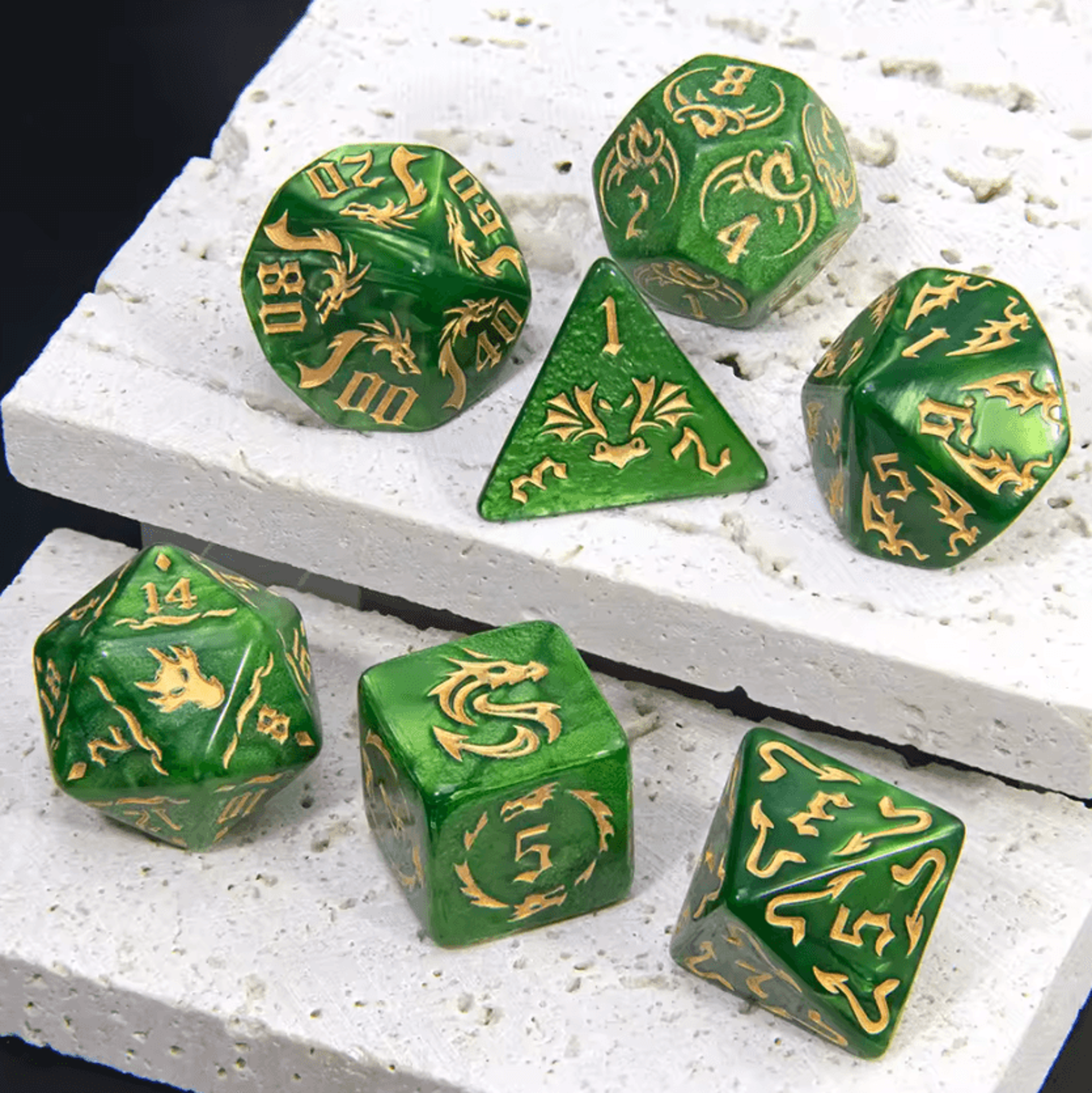 7-piece dragon pattern marble polyhedral dice set for dnd rpg games