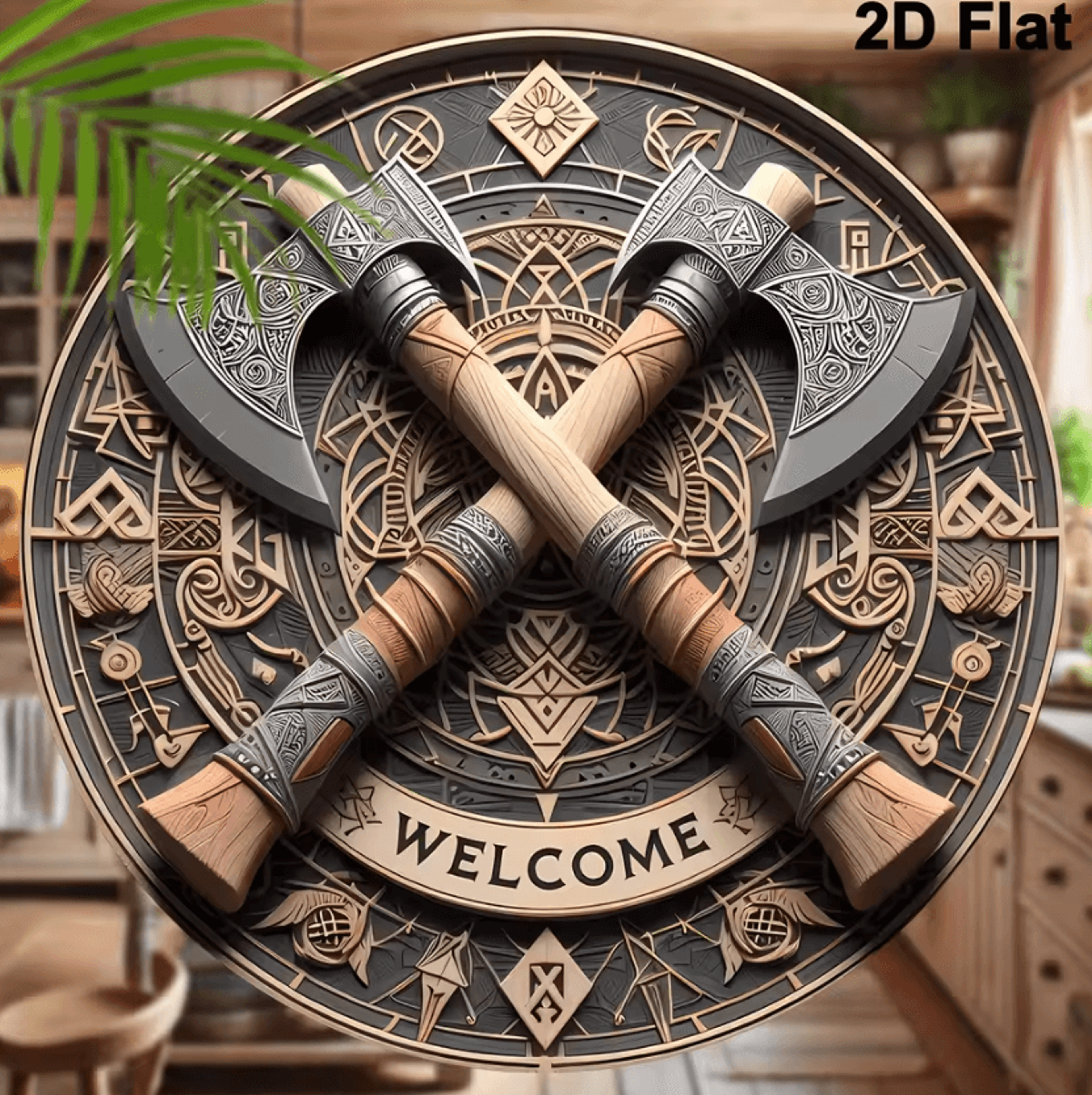 8-inch viking axe welcome sign – rustic nordic wall decor