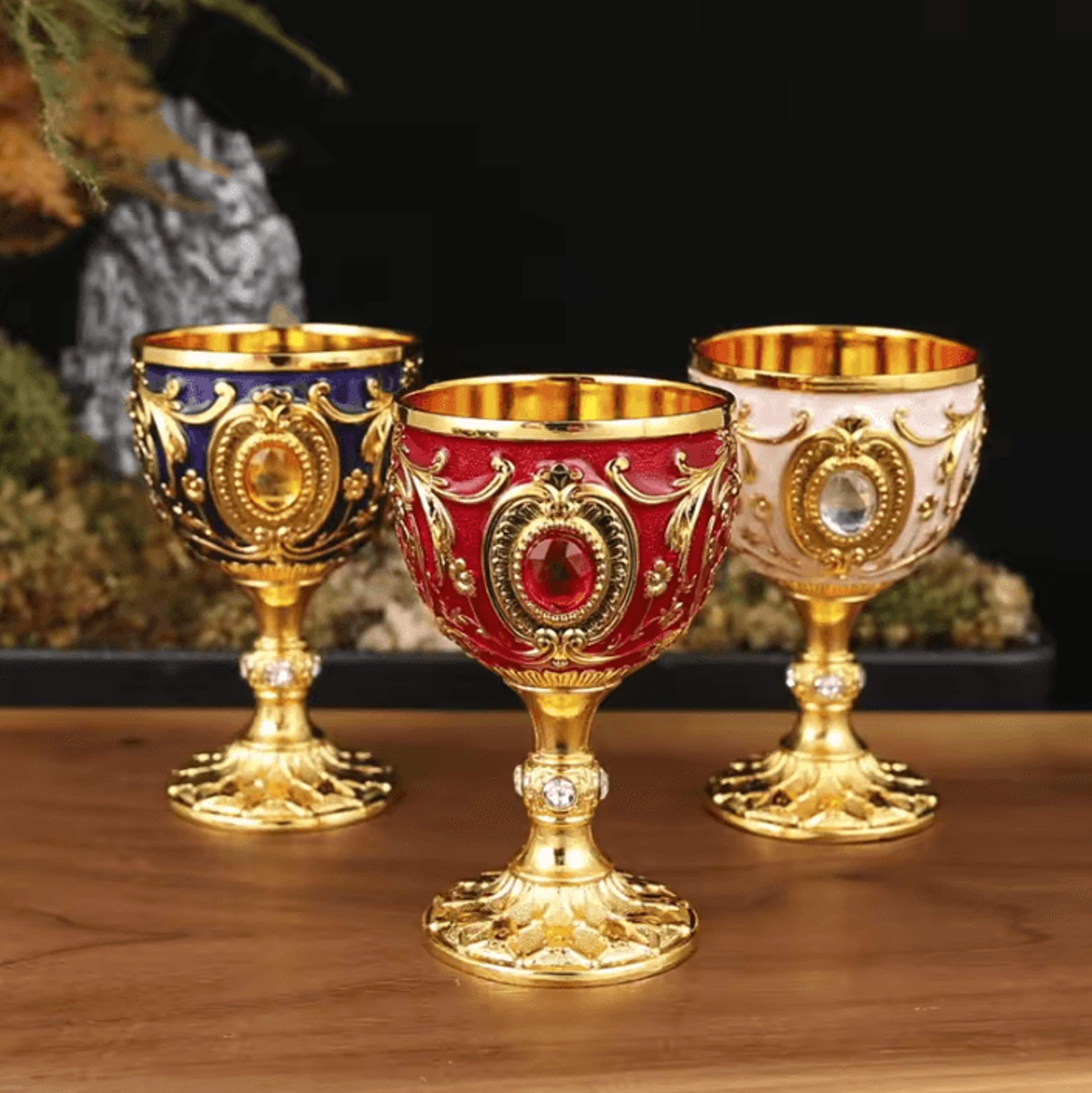vintage medieval holy grail goblet – engraved metal chalice decor