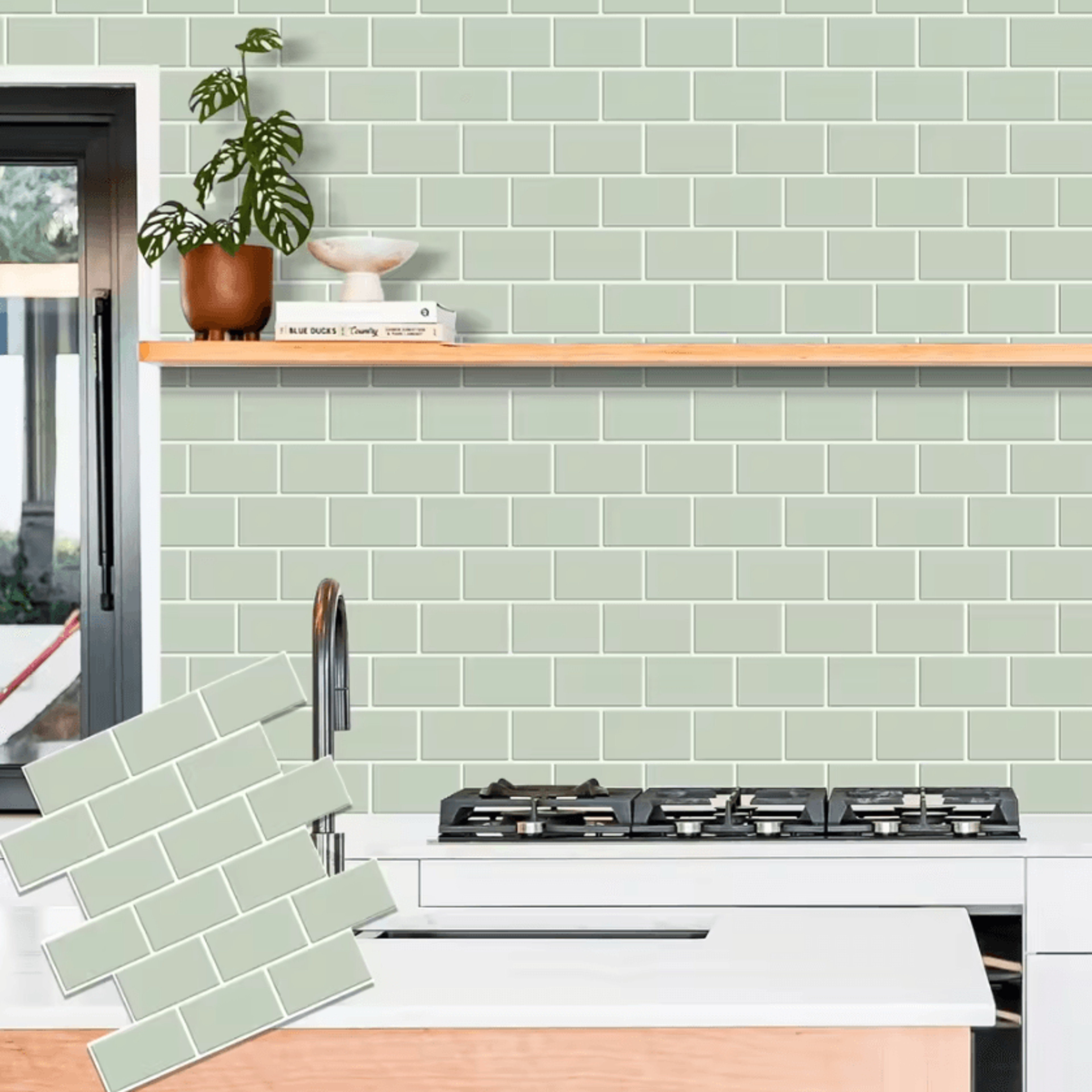 5-piece 3d subway tile peel and stick backsplash wall stickers