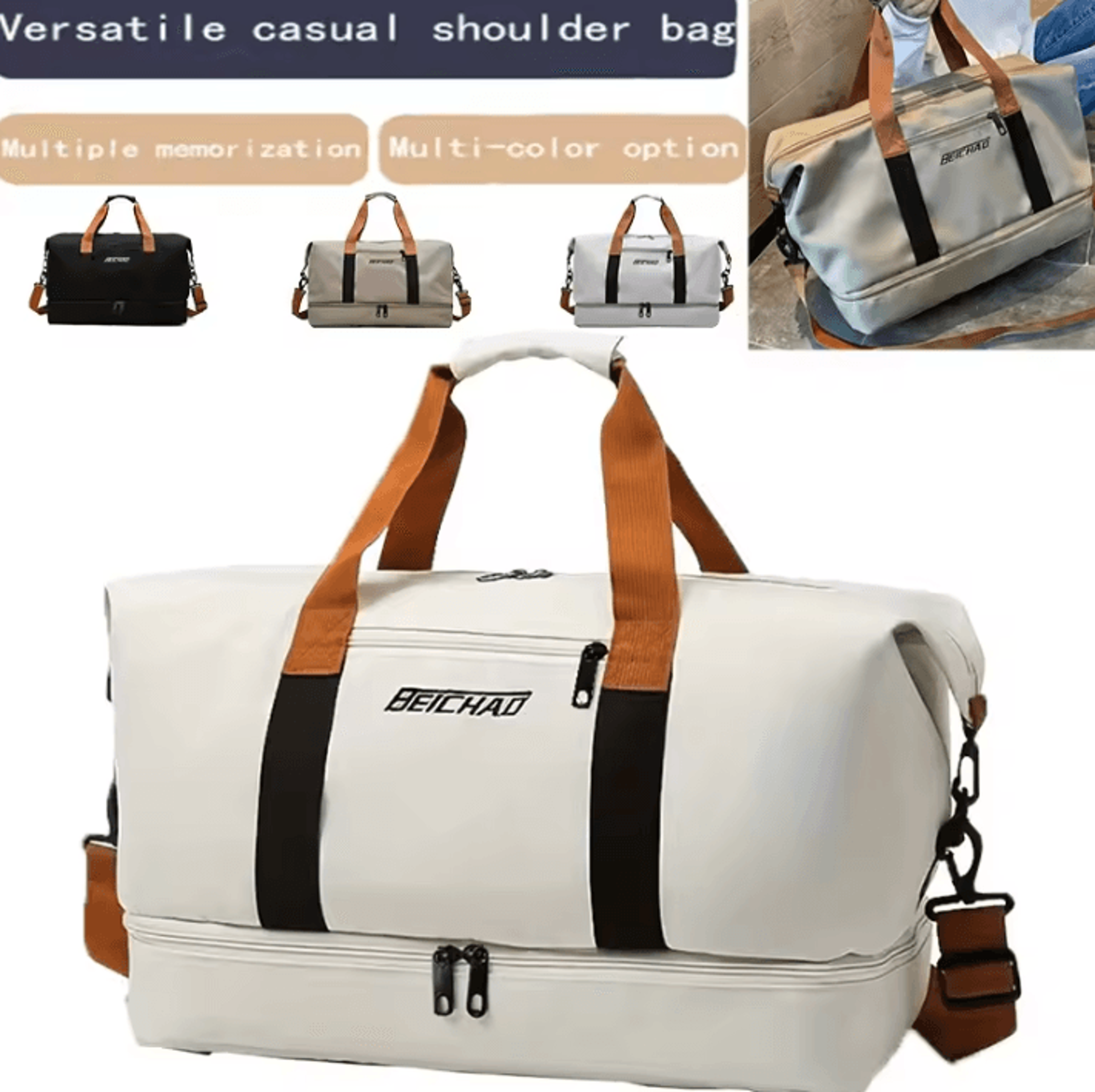 large capacity travel gym duffle bag with shoe and wet compartments