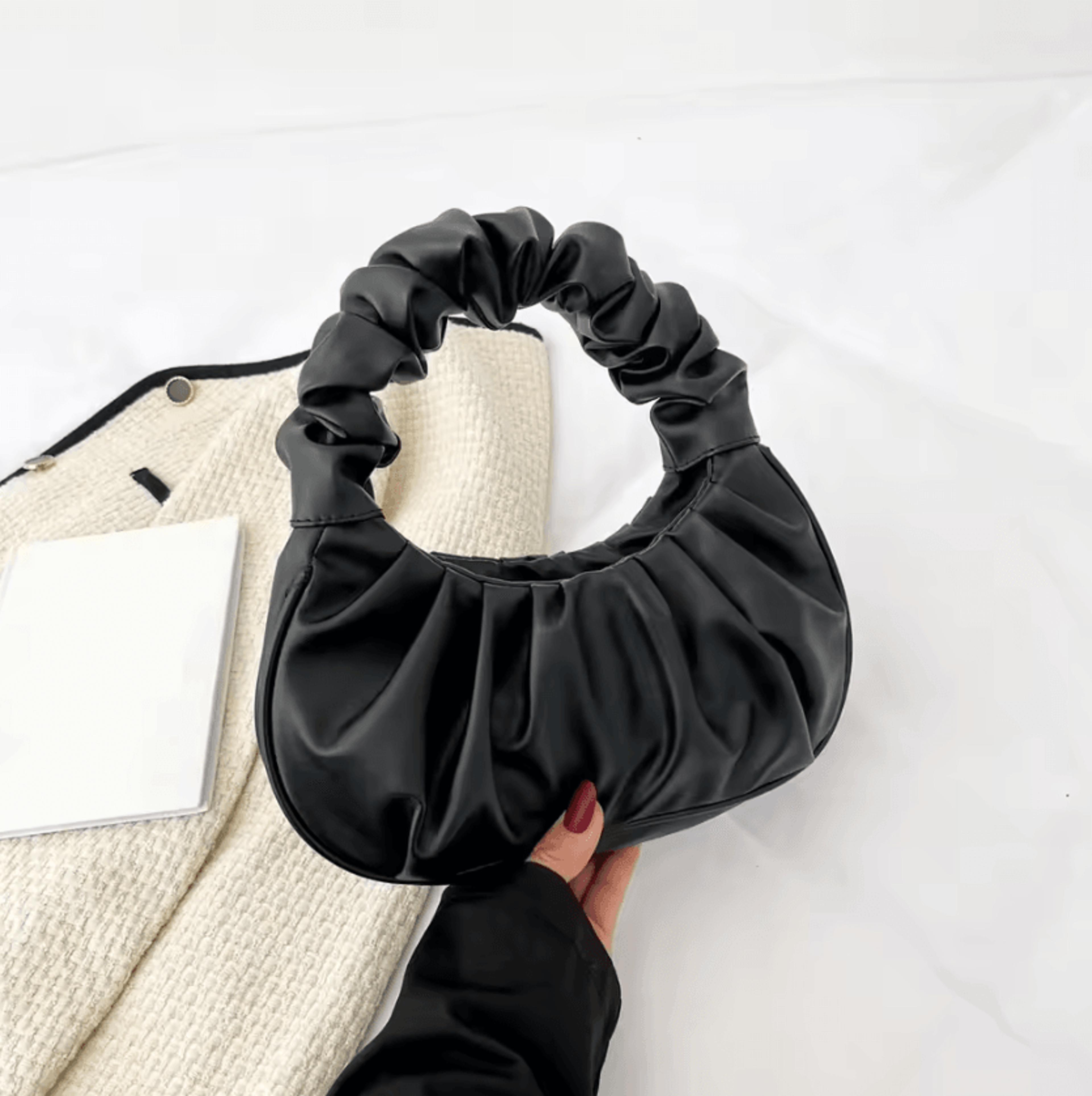 homefish pleated pu cloud shoulder bag - soft dumpling handbag