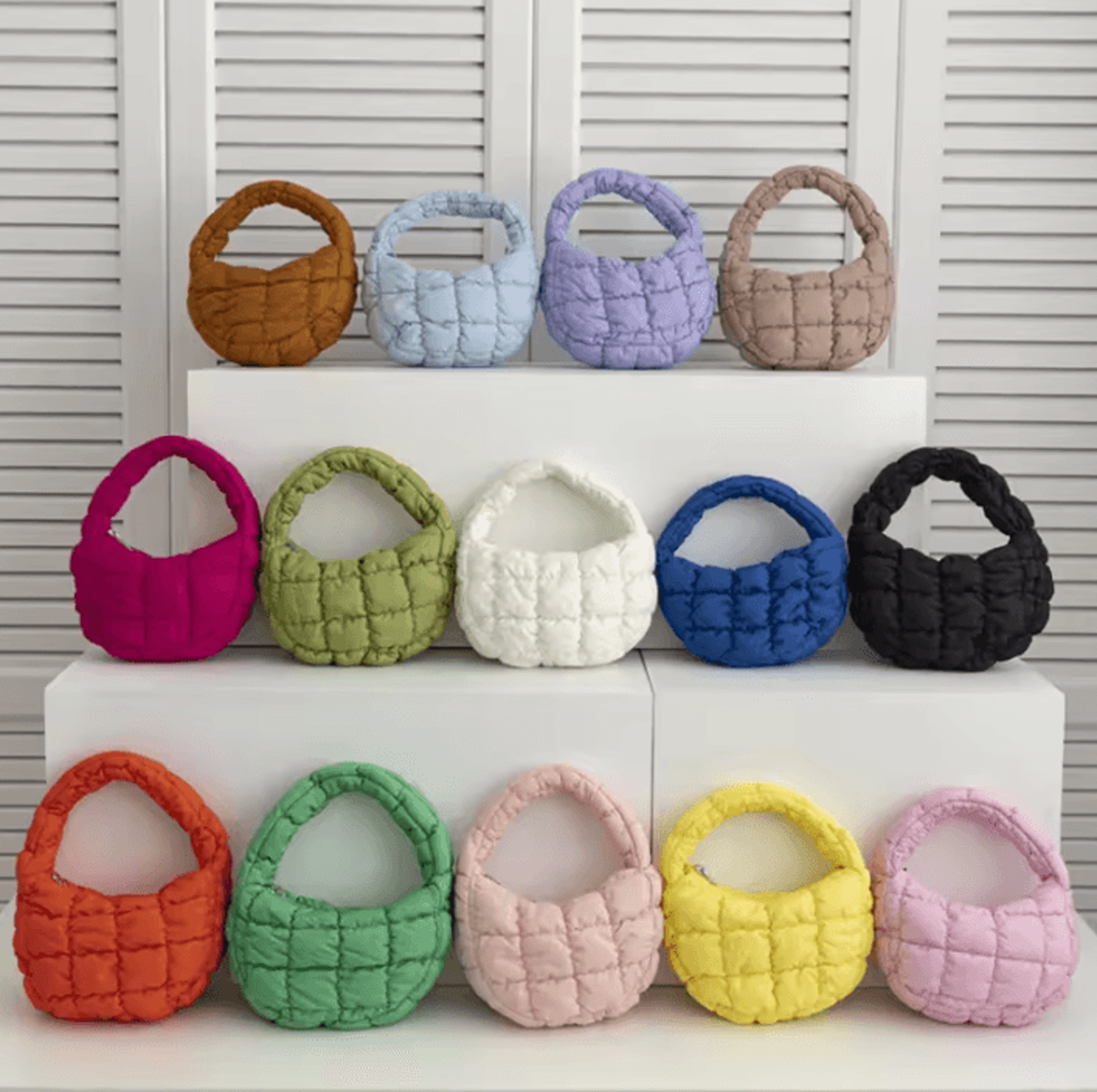 mini puffer tote bag - quilted nylon phone purse